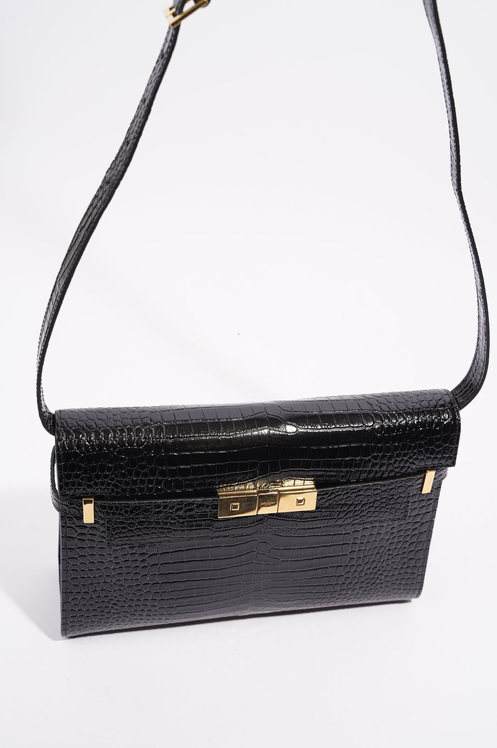 Saint Laurent Womens Manhattan Black Croc Medium