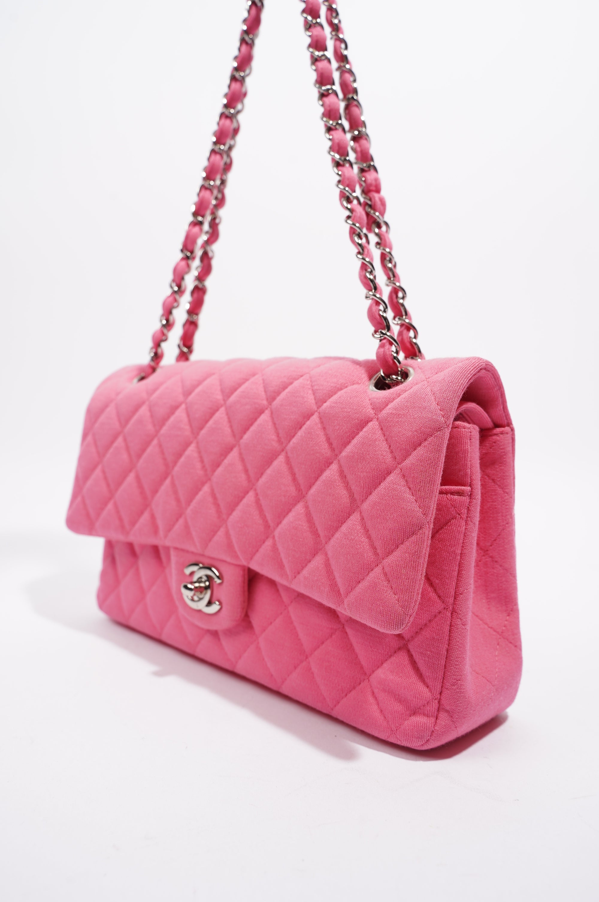 Chanel Womens Fabric Double Flap Bag Pink Medium