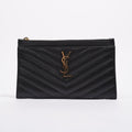Saint Laurent Womens Cassandra Matelasse Zipped Pouch Black / Gold