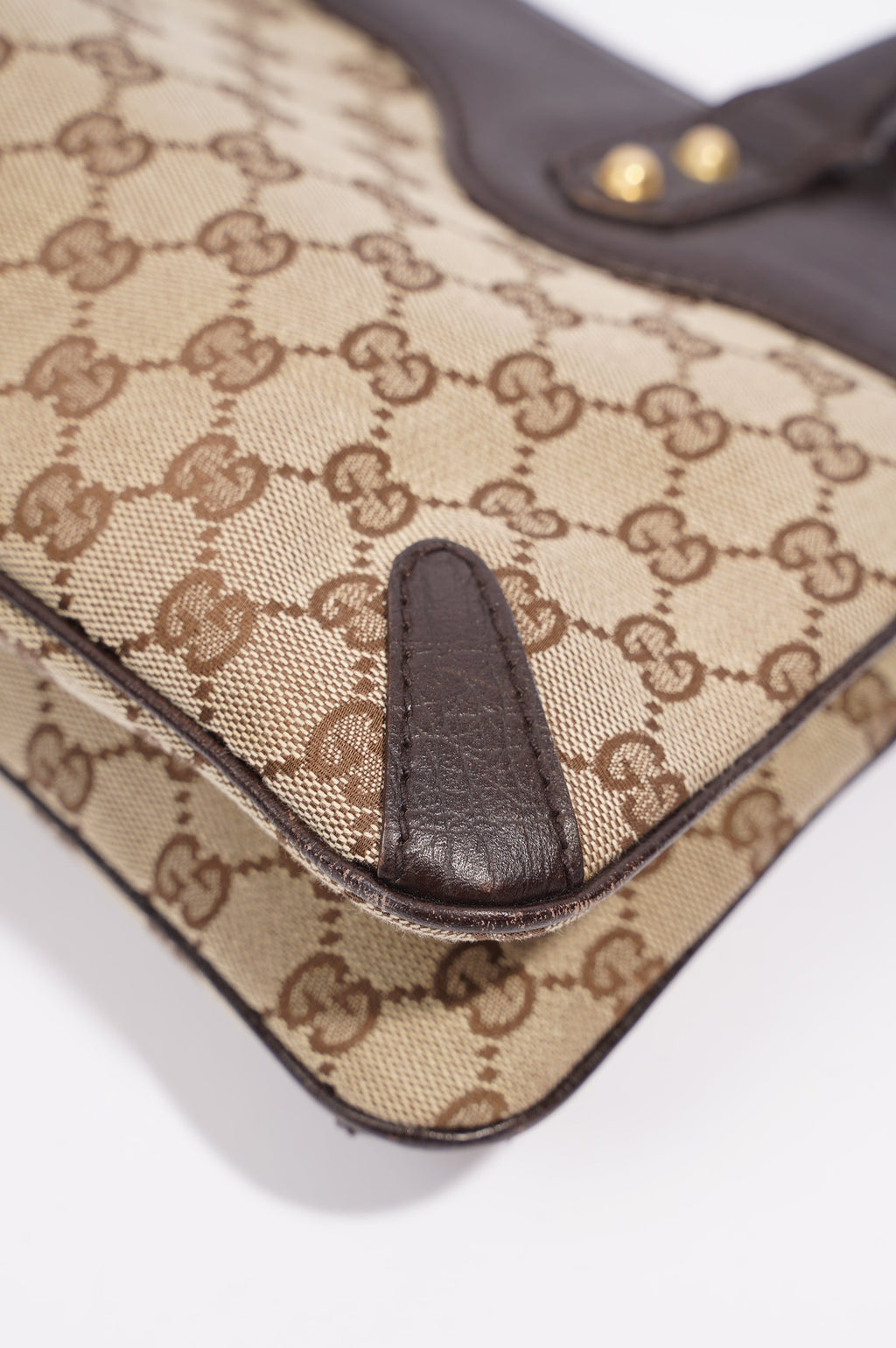 Gucci Womens Vintage Horsebit Handbag Brown Canvas
