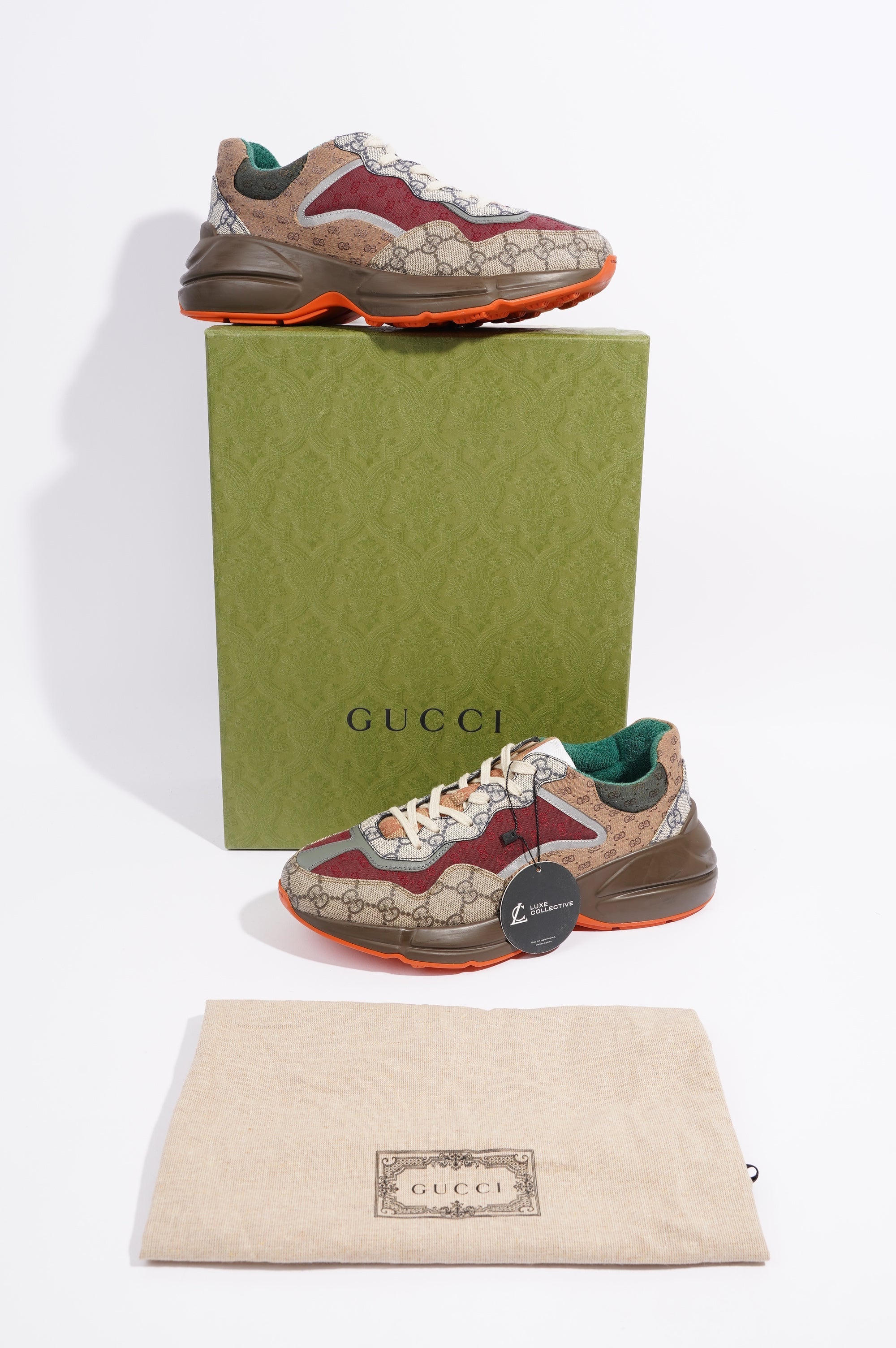 Gucci Mens Rhyton Beige / Brick Red / Green EU 42.5 / UK 8.5