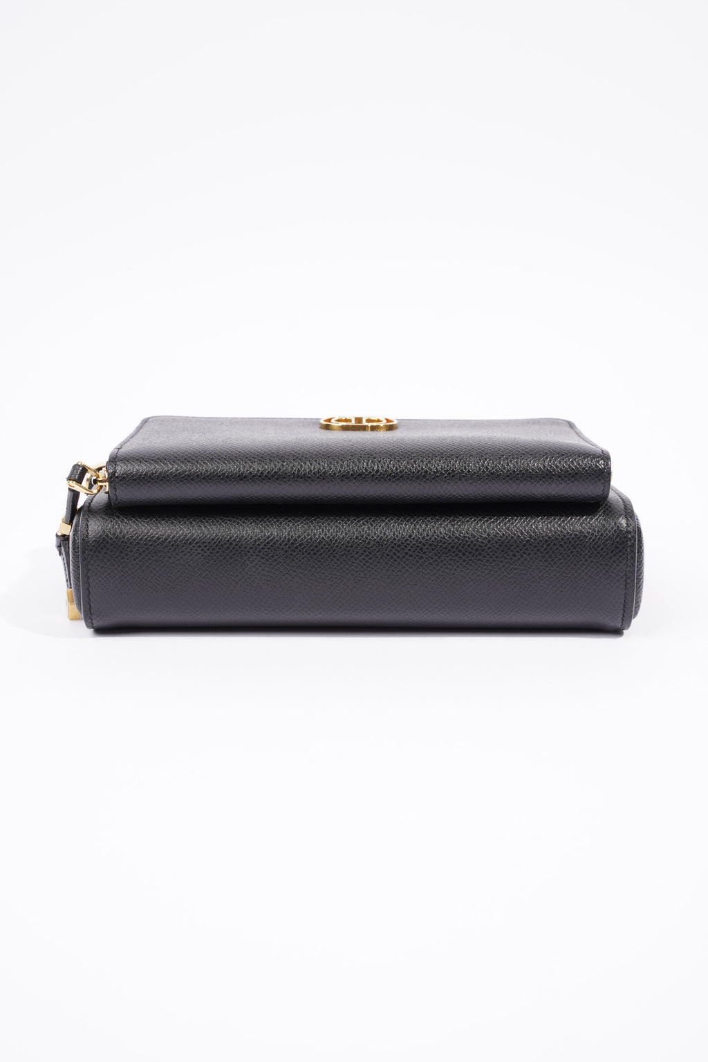 Christian Dior Womens Caro Double Pouch Black Leather