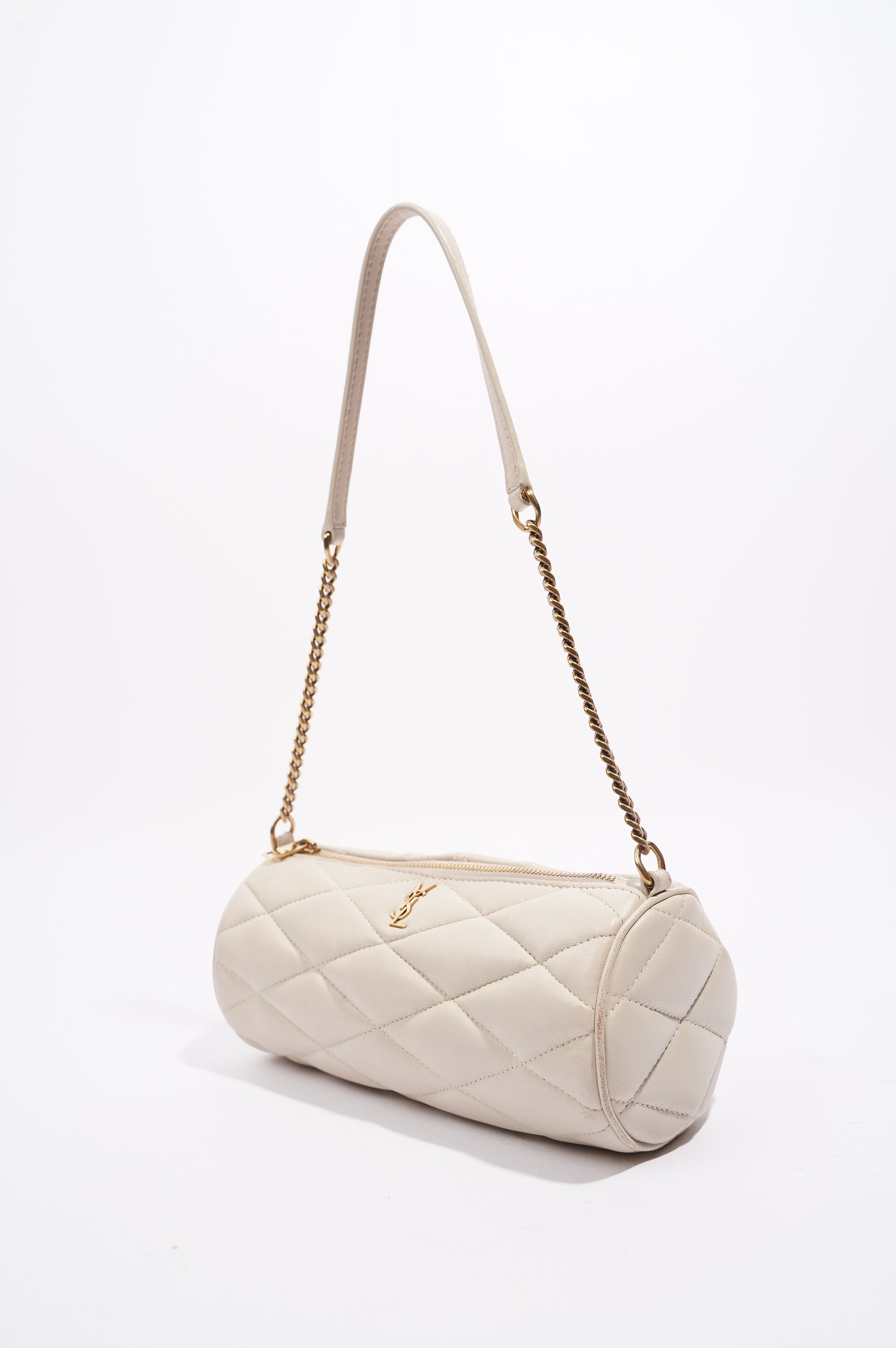 Saint Laurent Womens Tube Bag White Lambskin Leather Mini