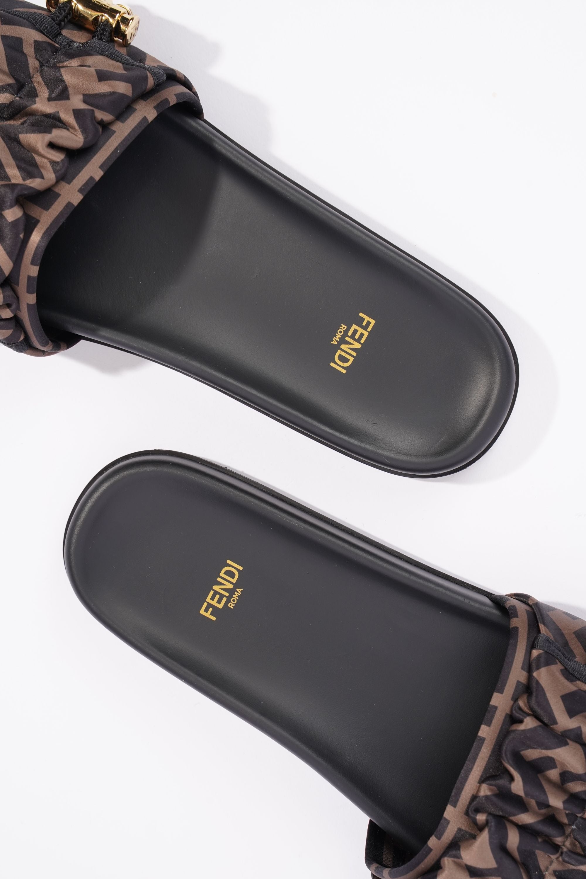 Fendi Womens Satin Slide Black / Dark Gold EU 40 / UK 7