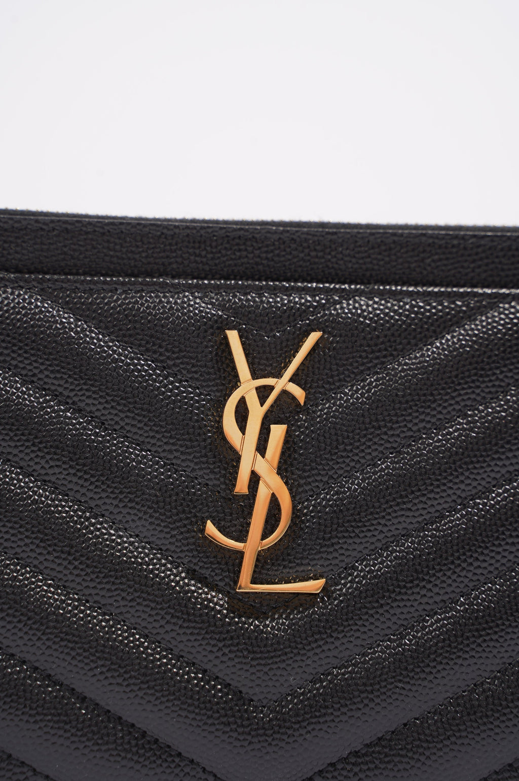 Saint Laurent Womens Cassandra Matelasse Zipped Pouch Black / Gold