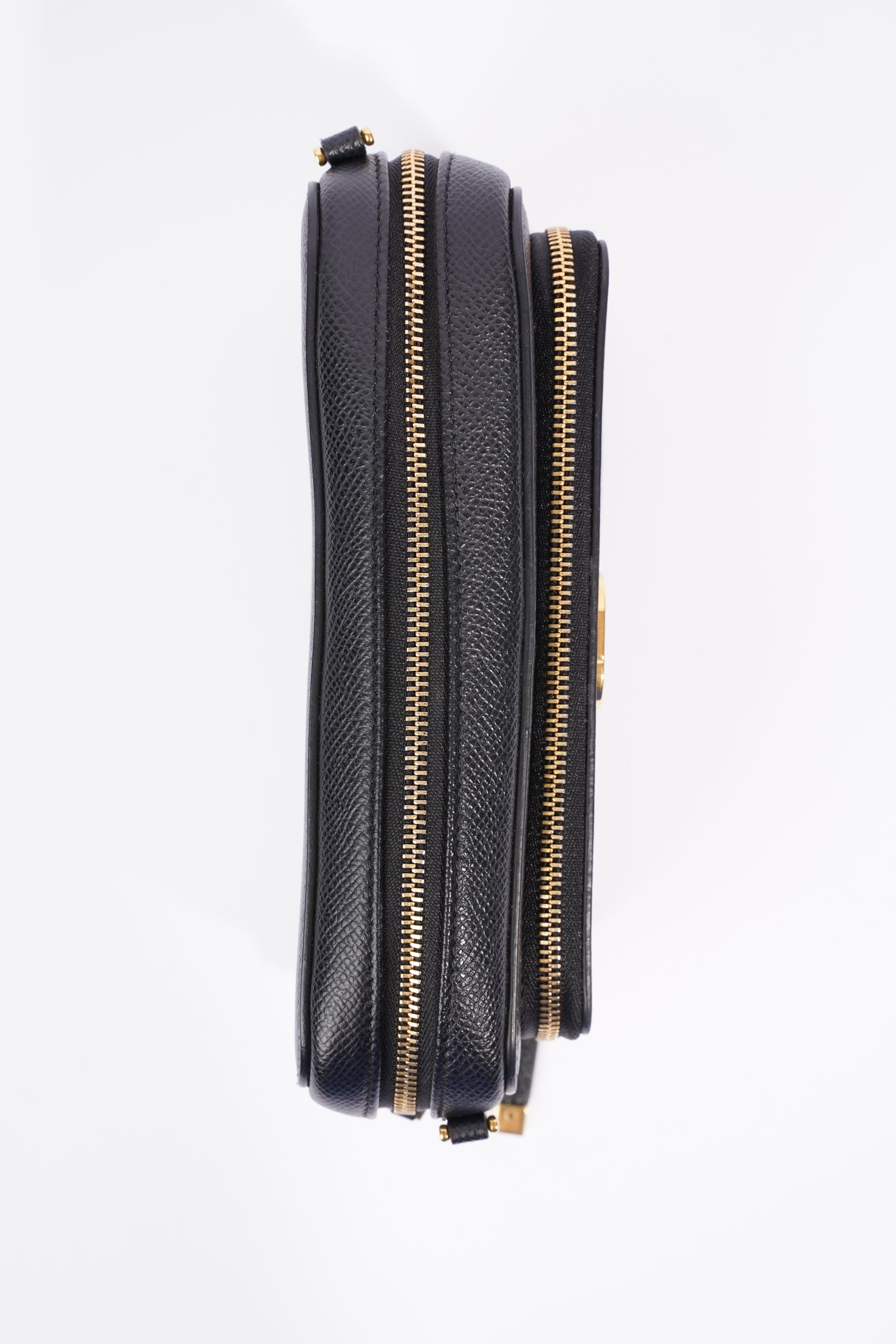 Christian Dior Womens Caro Double Pouch Black Leather