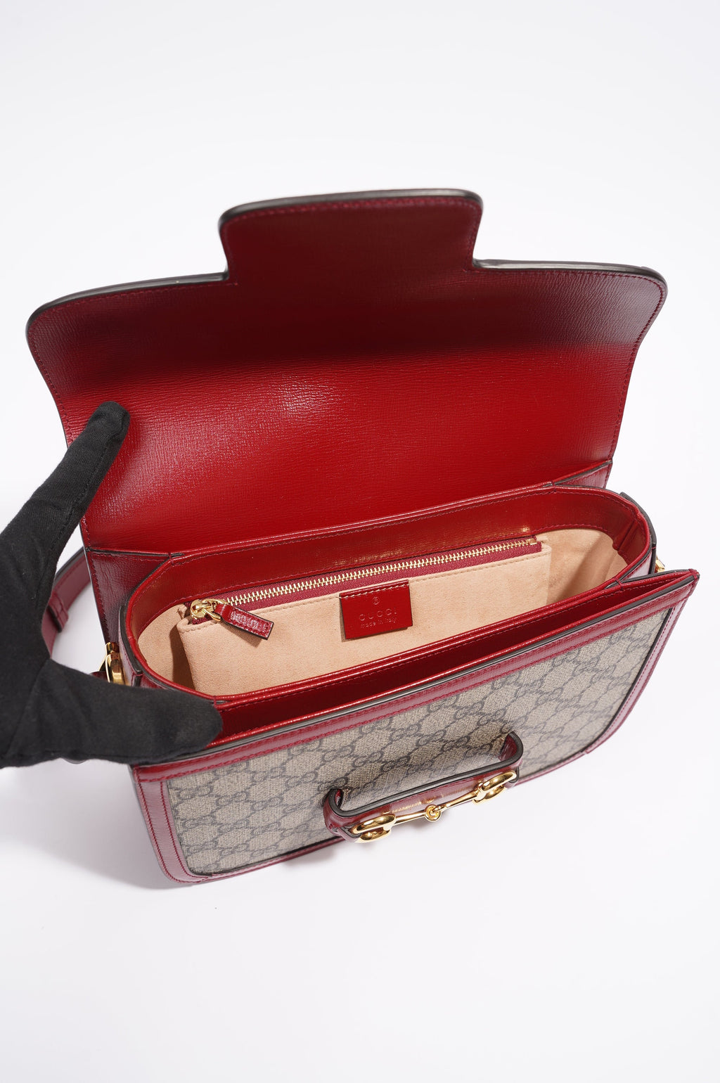 Gucci Womens 1955 Horsebit Bag Supreme / Red Canvas / Leather