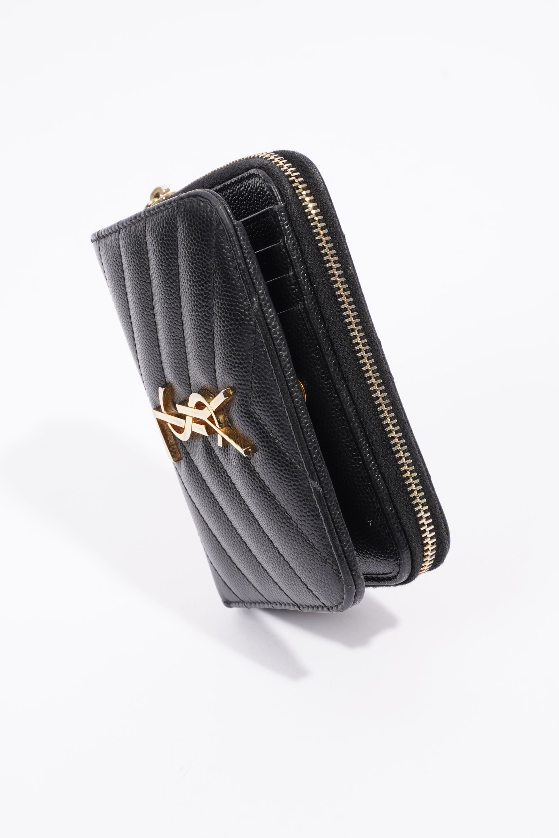 Saint Laurent Cassandre Zip Around Wallet Black Leather Small
