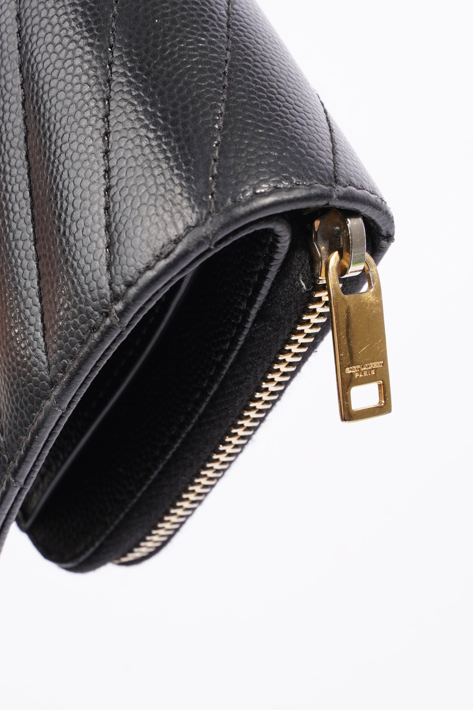 Saint Laurent Cassandre Zip Around Wallet Black Leather Small