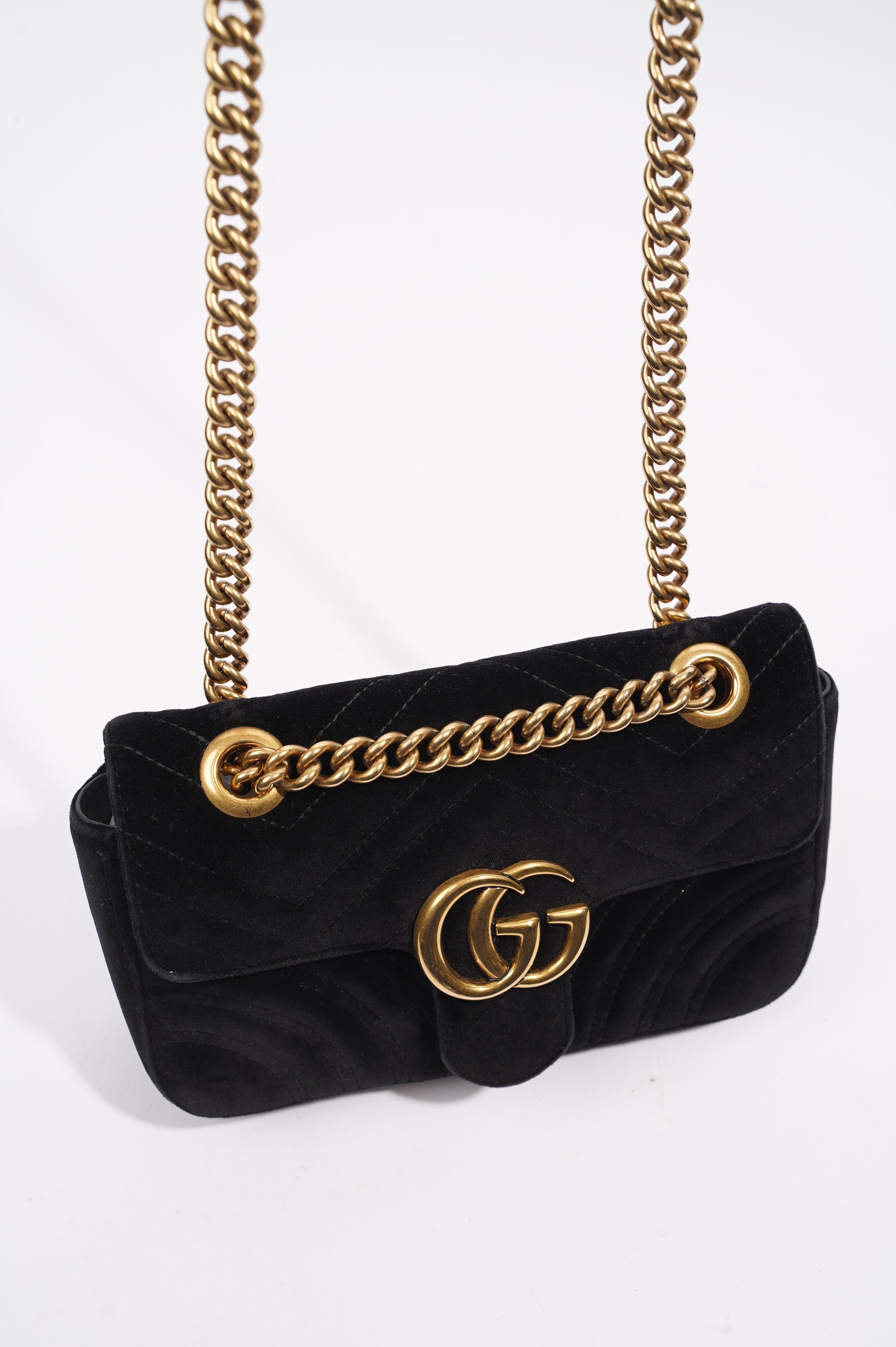 Gucci Womens Marmont Flap Bag Black Velvet Mini