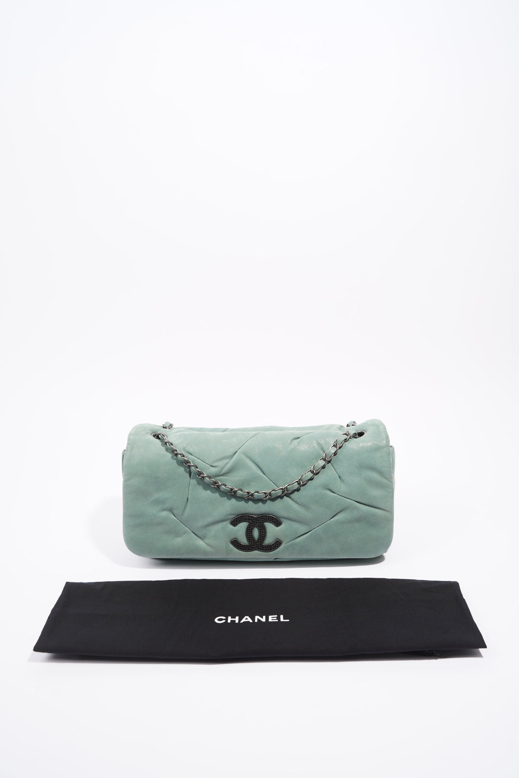 Chanel Womens Glint CC Flap Bag Moss Green Iridescent Leather