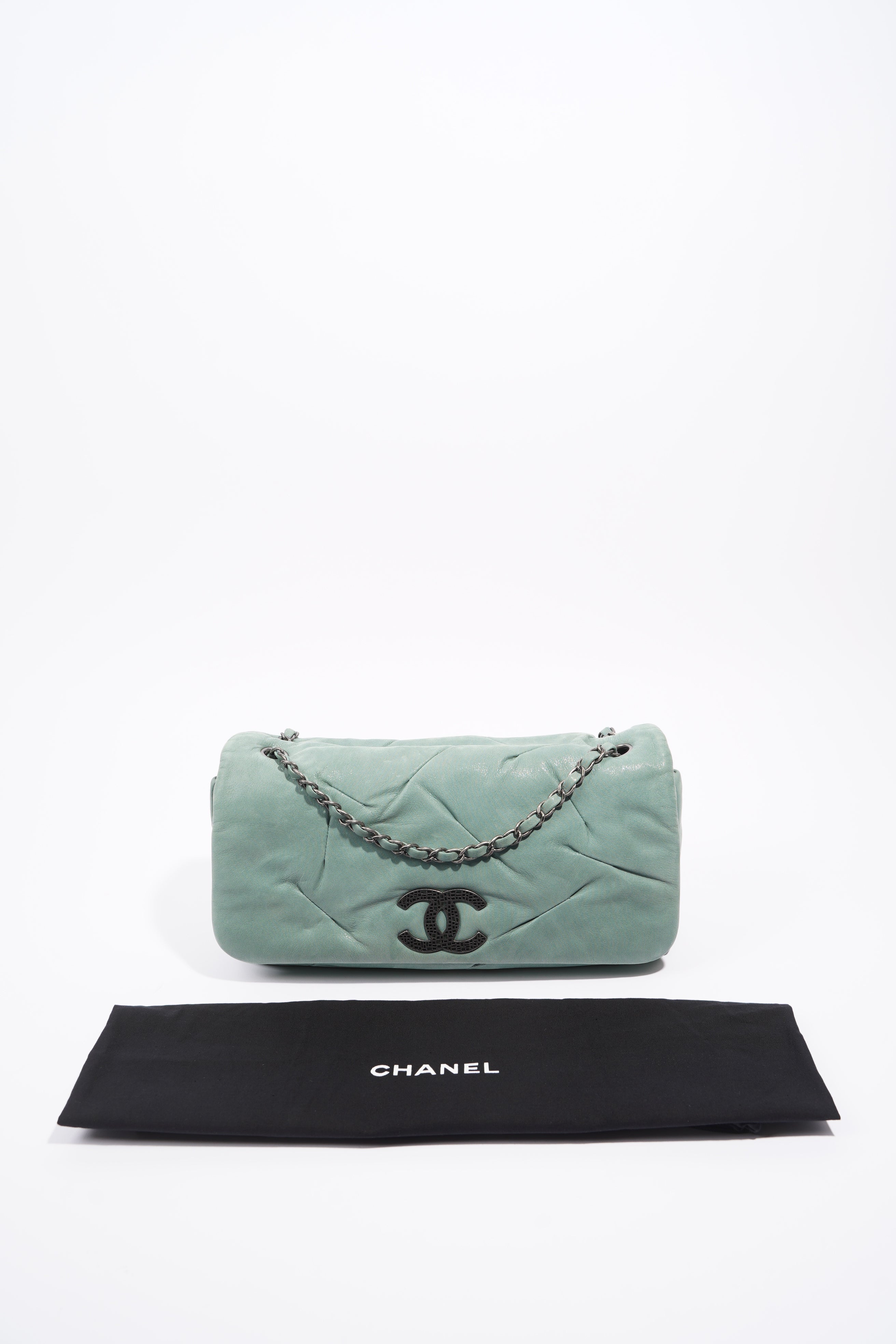 Chanel Womens Glint CC Flap Bag Moss Green Iridescent Leather