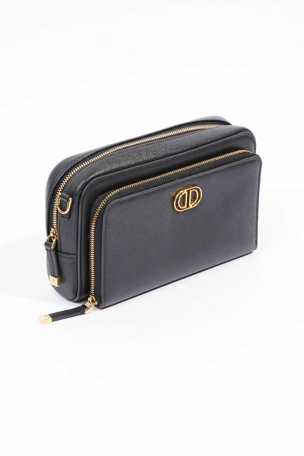 Christian Dior Womens Caro Double Pouch Black Leather