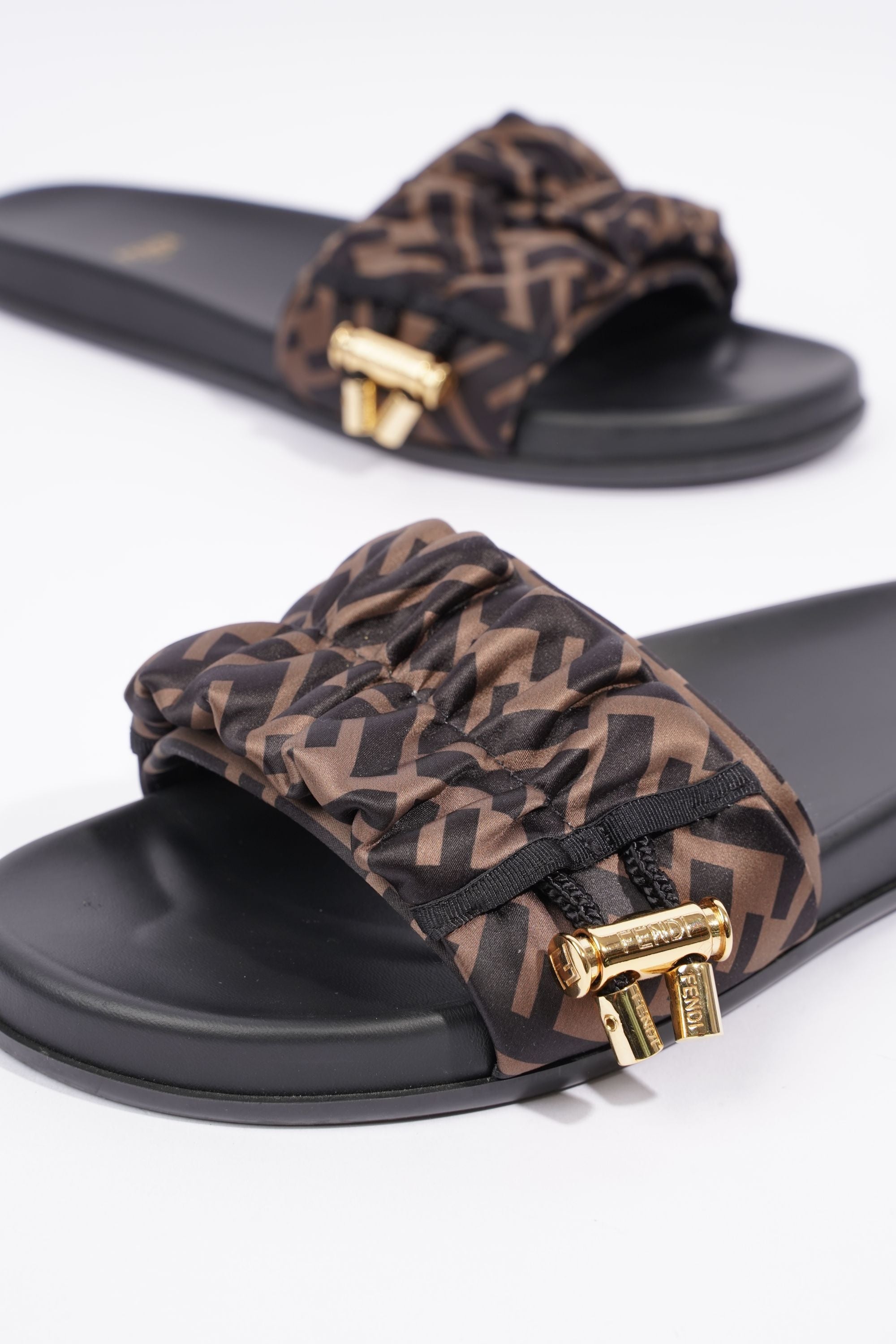 Fendi Womens Satin Slide Black / Dark Gold EU 40 / UK 7