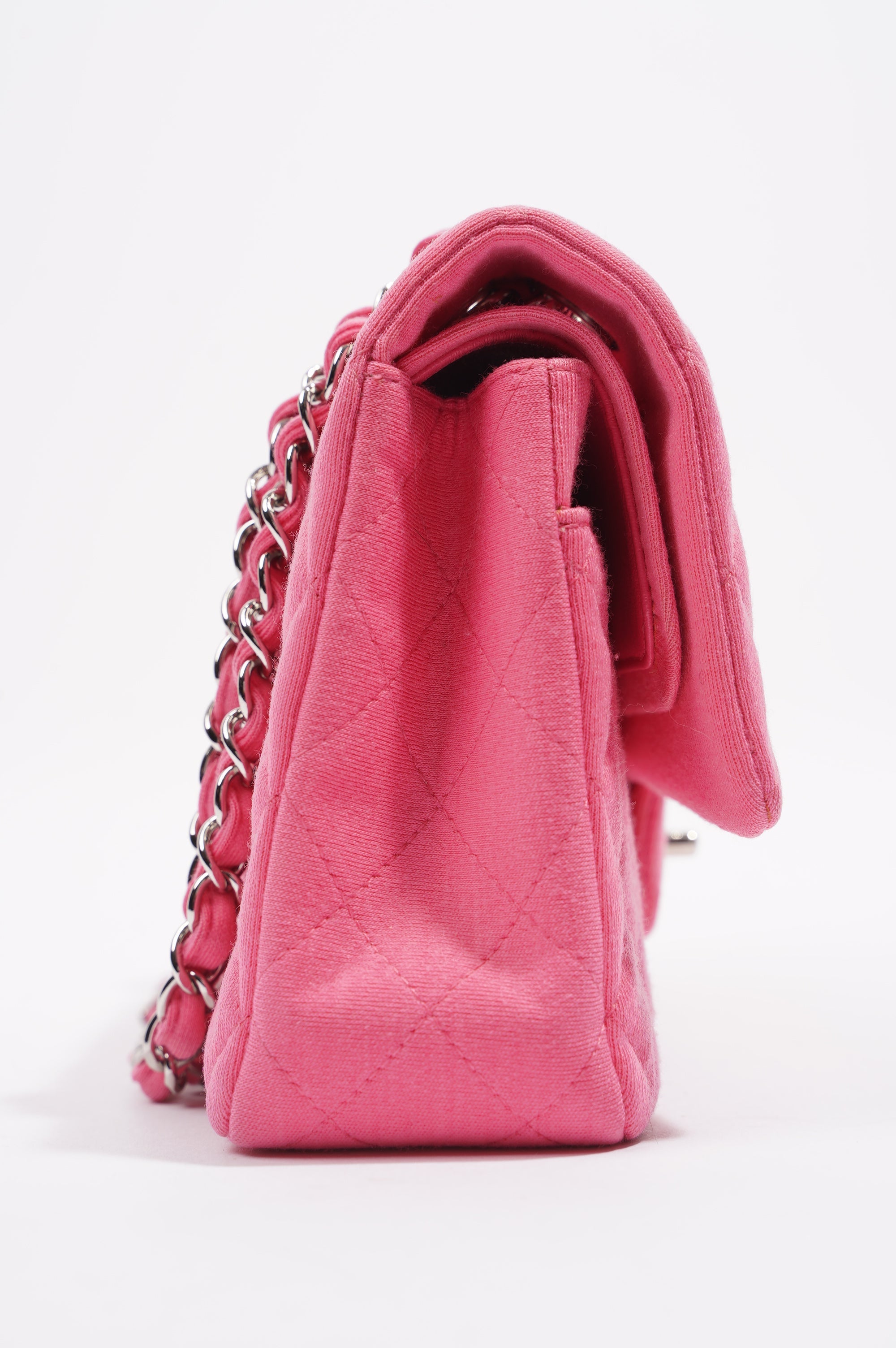 Chanel Womens Fabric Double Flap Bag Pink Medium