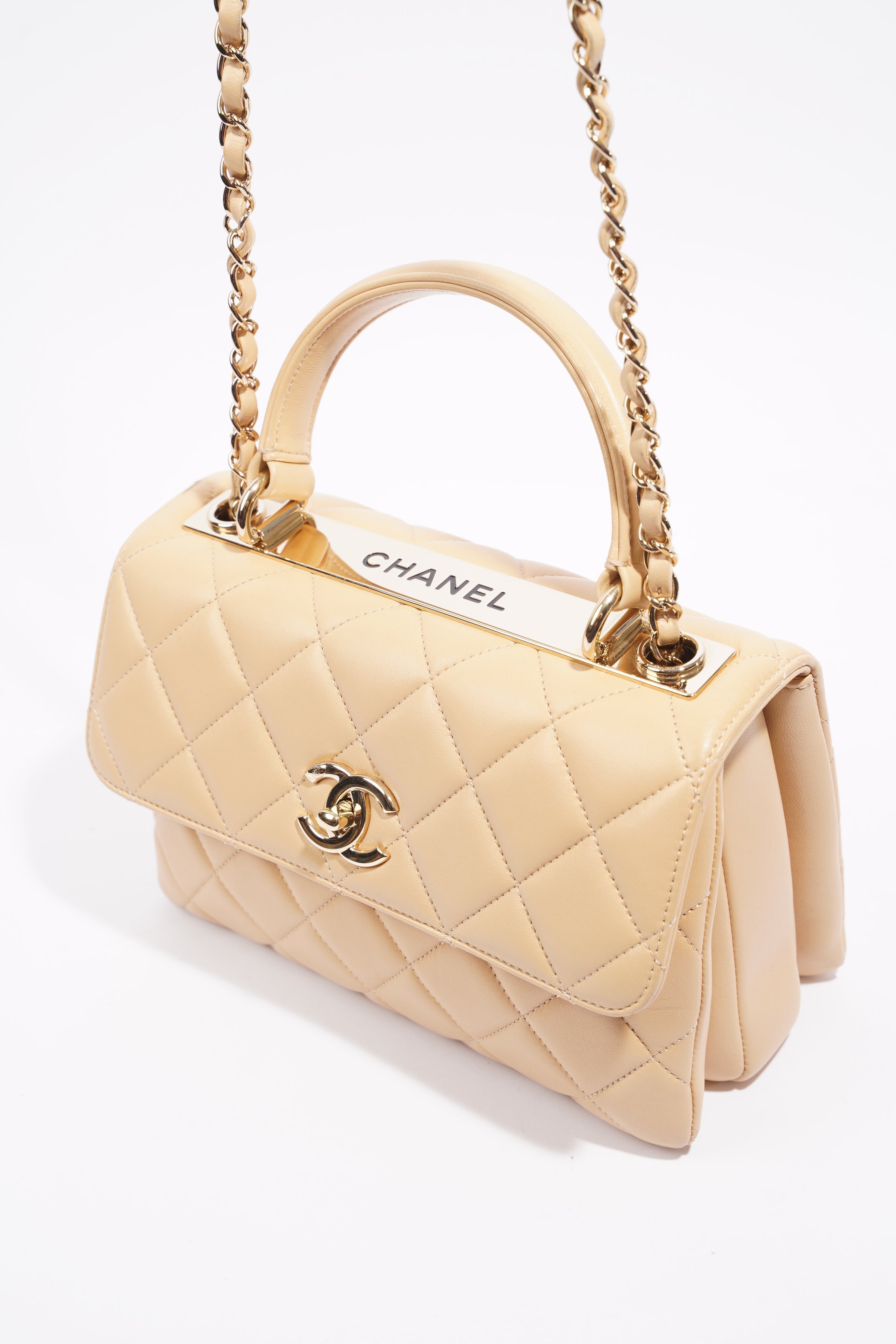 Chanel Womens Trendy Flap Bag Biscuit Lambskin Small