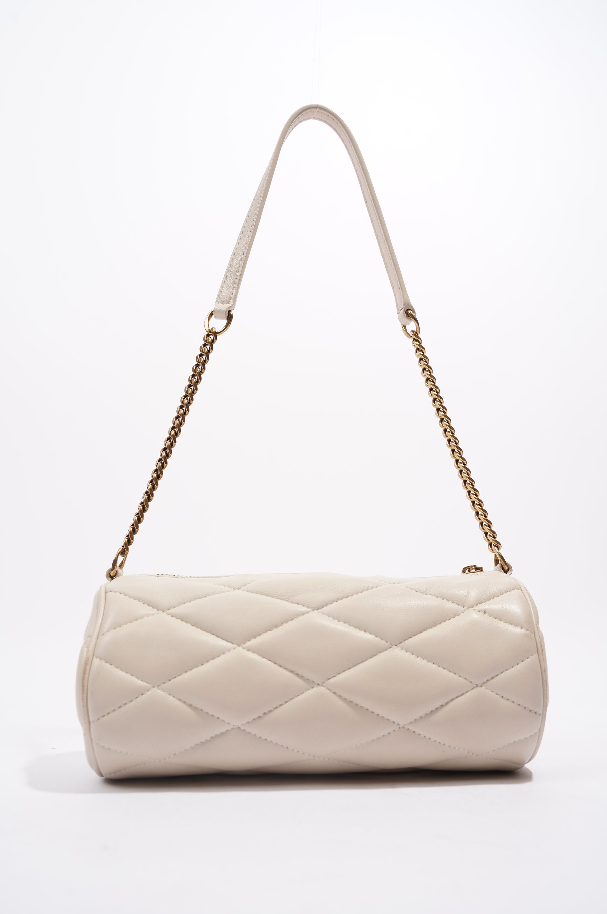 Saint Laurent Womens Tube Bag White Lambskin Leather Mini