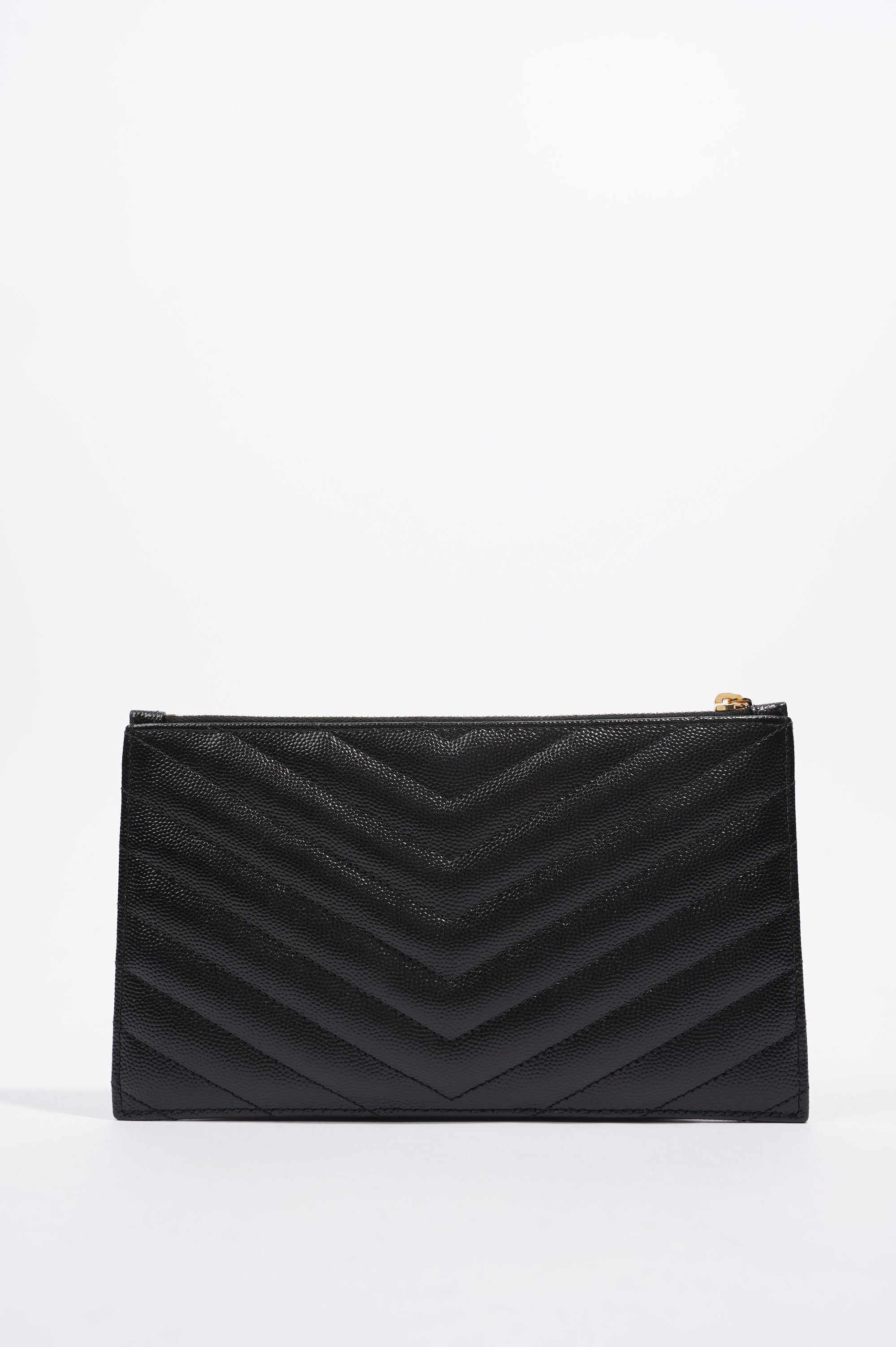 Saint Laurent Womens Cassandra Matelasse Zipped Pouch Black / Gold