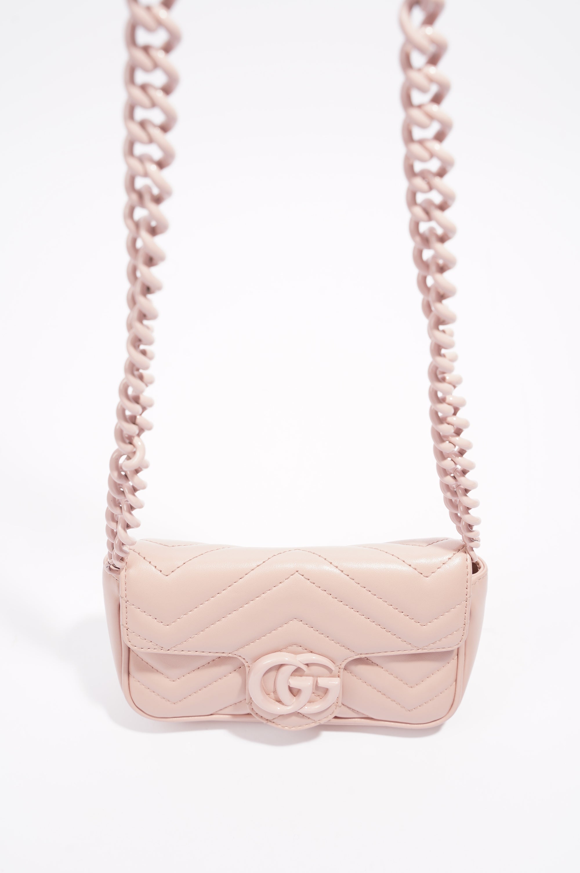 Gucci Womens GG Marmont Chain Belt Bag Pink Leather