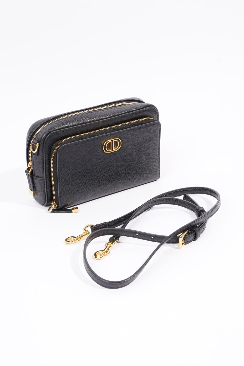 Christian Dior Womens Caro Double Pouch Black Leather