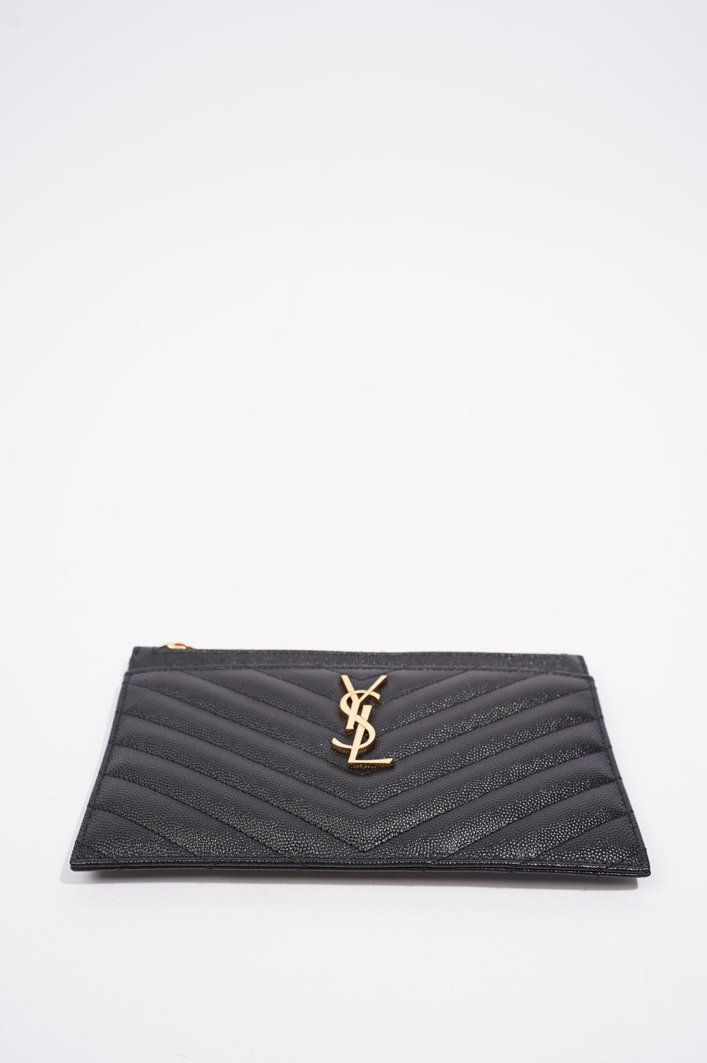 Saint Laurent Womens Cassandra Matelasse Zipped Pouch Black / Gold