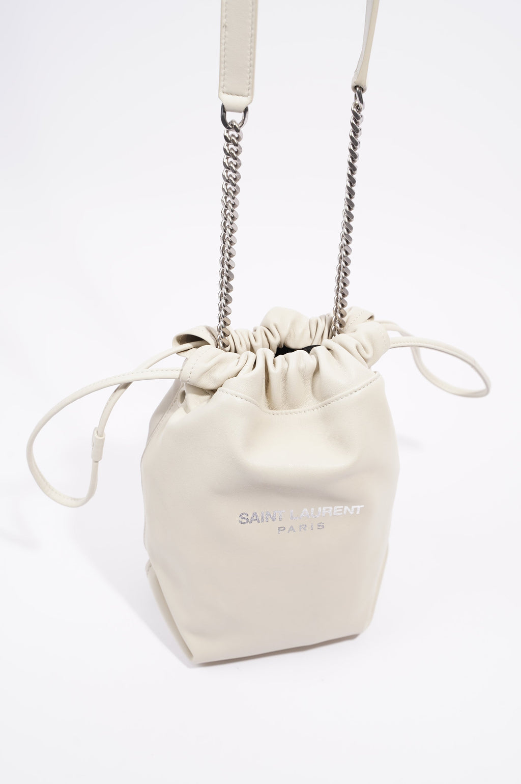 Saint Laurent Womens Teddy Leather Crossbody Beige