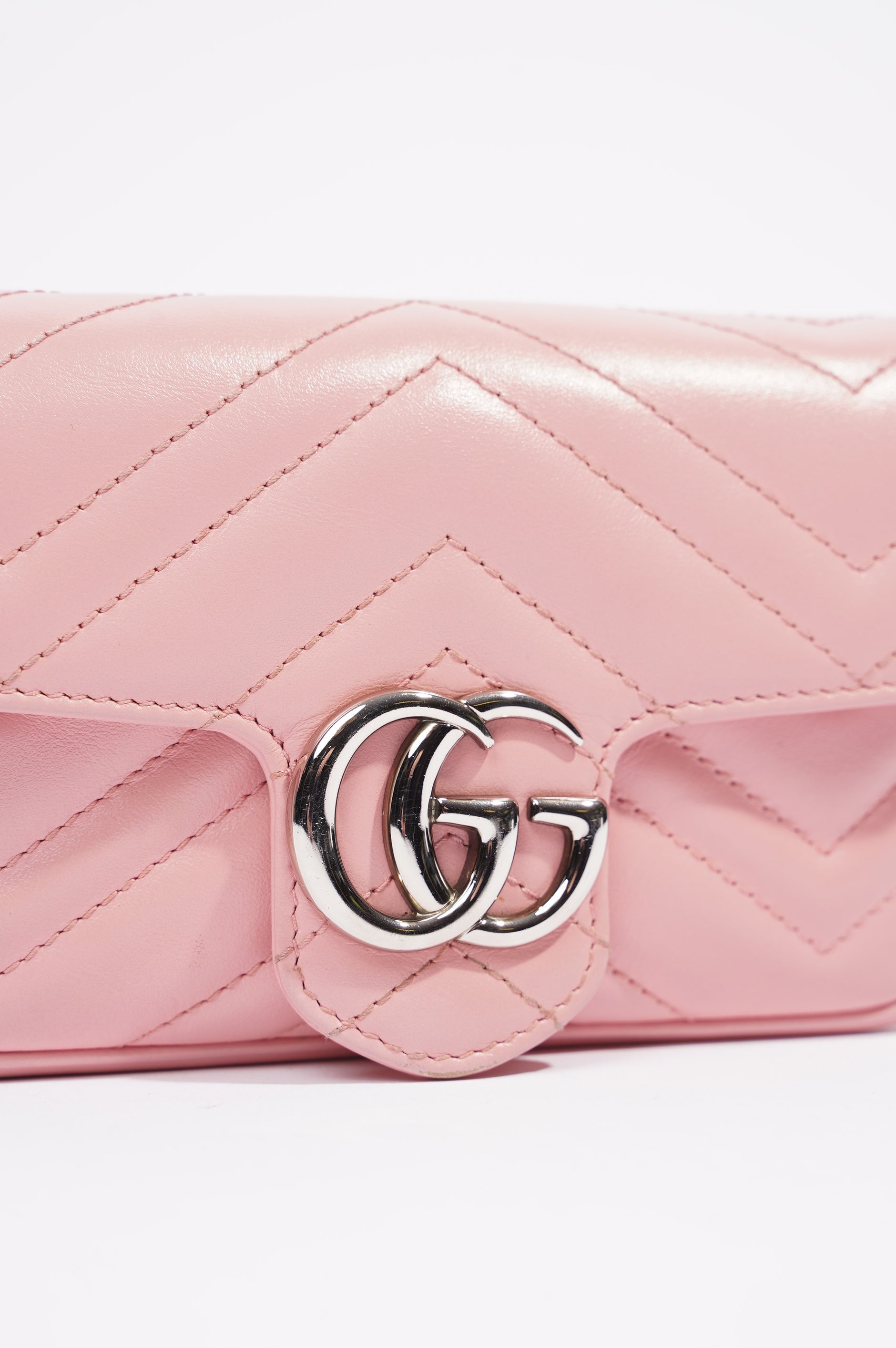 Gucci Womens Marmont Flap Pink / Silver Super Mini