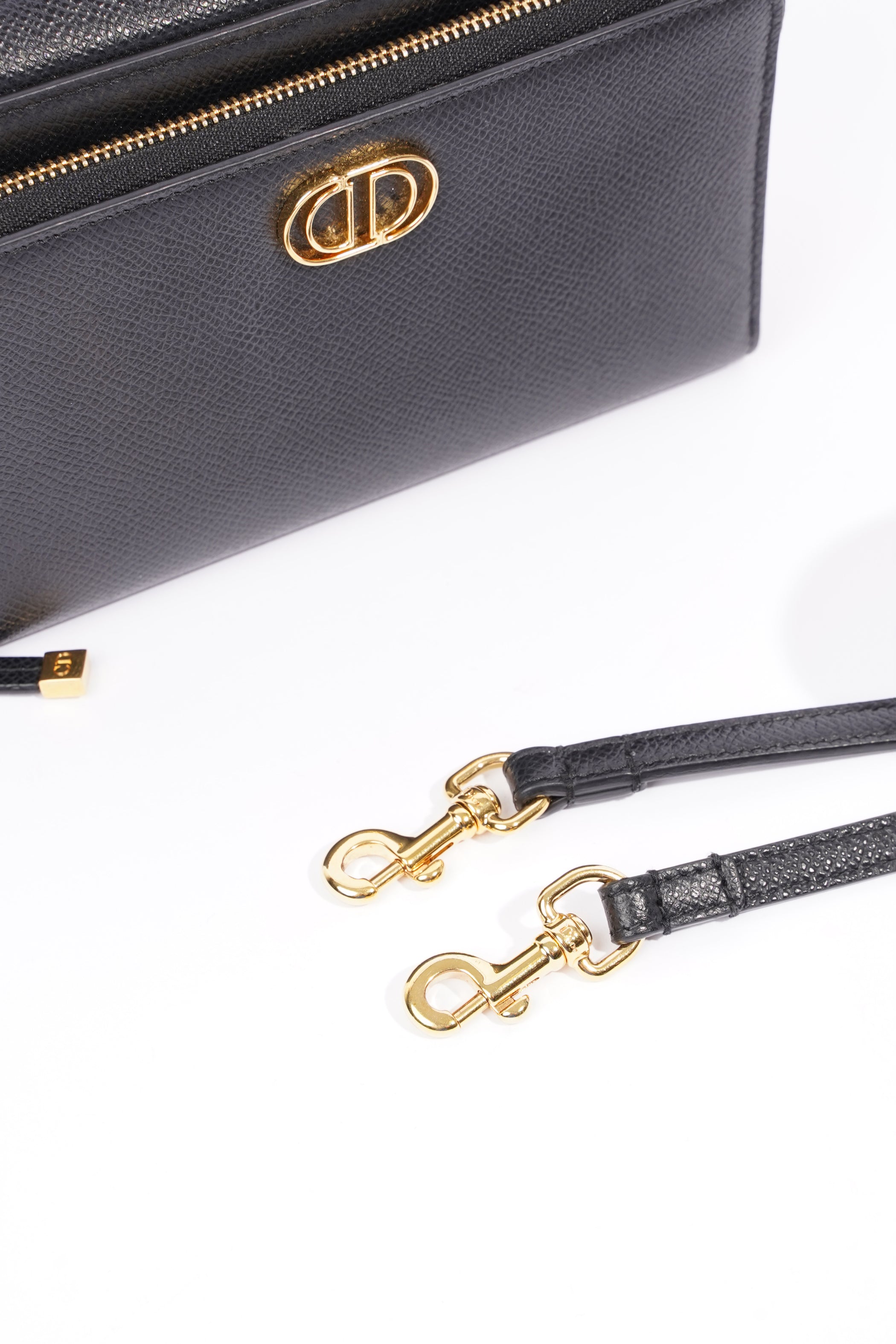Christian Dior Womens Caro Double Pouch Black Leather