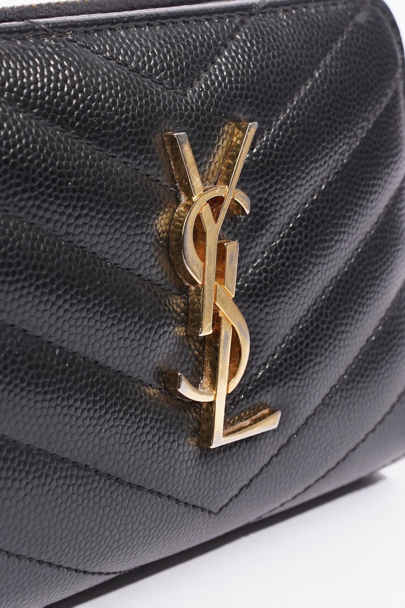 Saint Laurent Cassandre Zip Around Wallet Black Leather Small