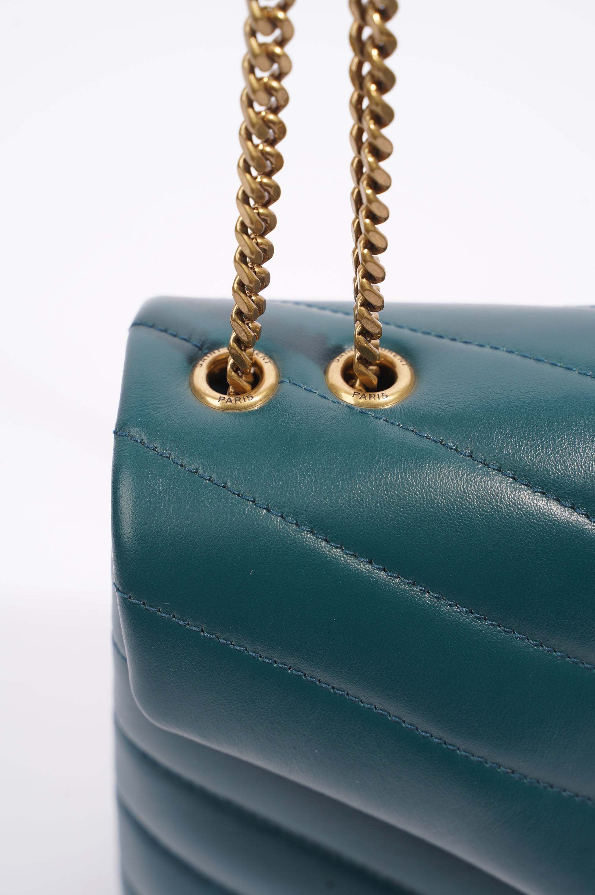 Saint Laurent Womens Lou Lou Dark Green Small