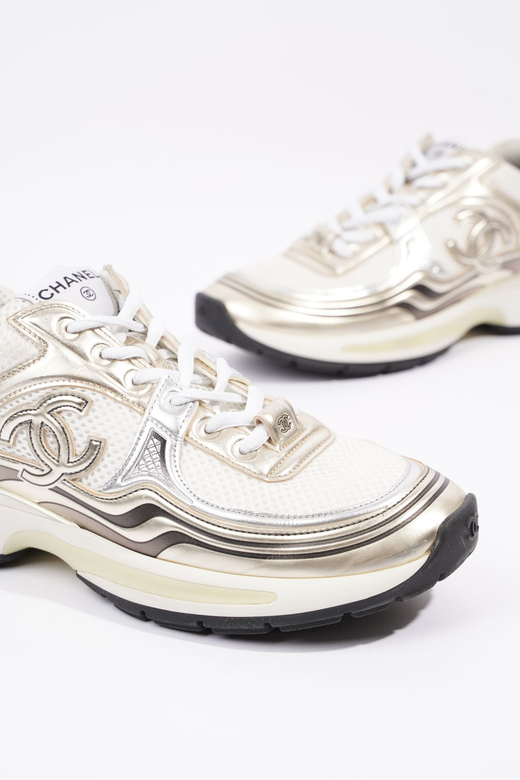 Chanel Womens CC Runner White / Silver EU 38 / UK 5