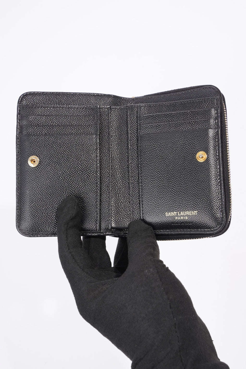 Saint Laurent Cassandre Zip Around Wallet Black Leather Small
