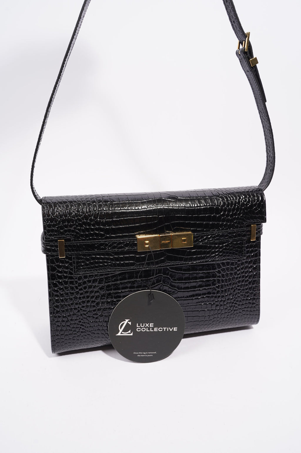 Saint Laurent Womens Manhattan Black Croc Medium