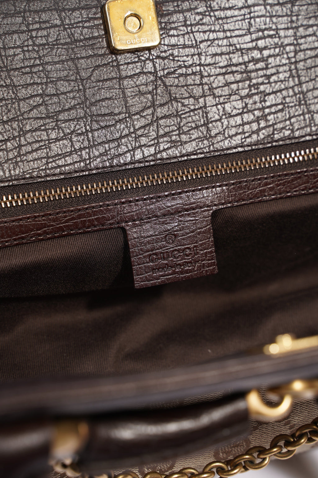 Gucci Womens Vintage Horsebit Handbag Brown Canvas