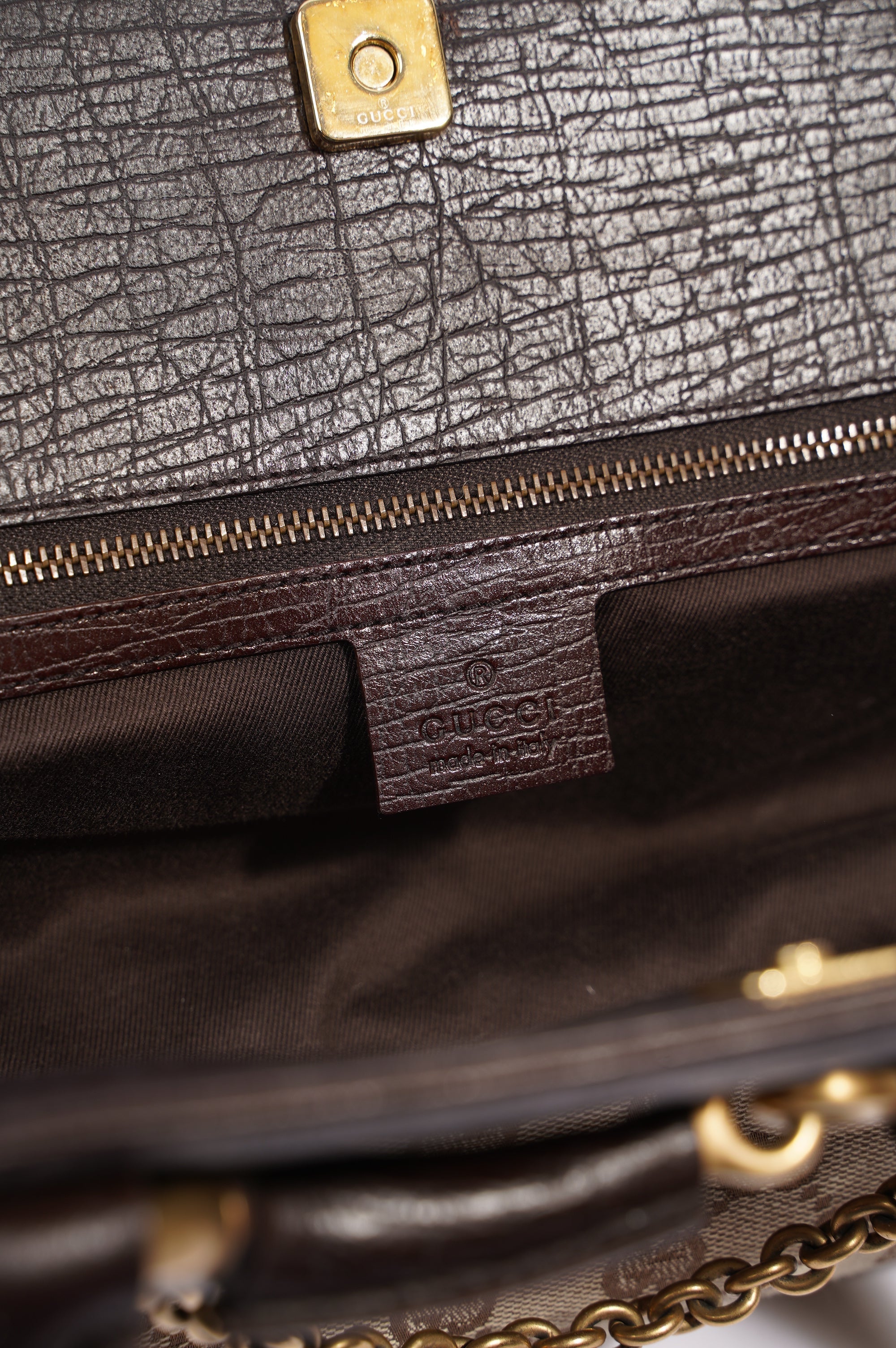 Gucci Womens Vintage Horsebit Handbag Brown Canvas