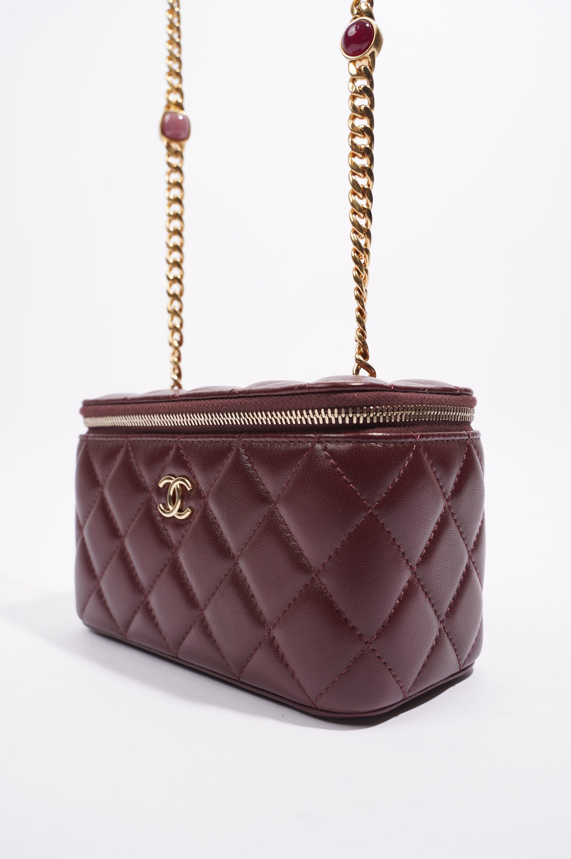 Chanel Womens Vanity Case Burgundy