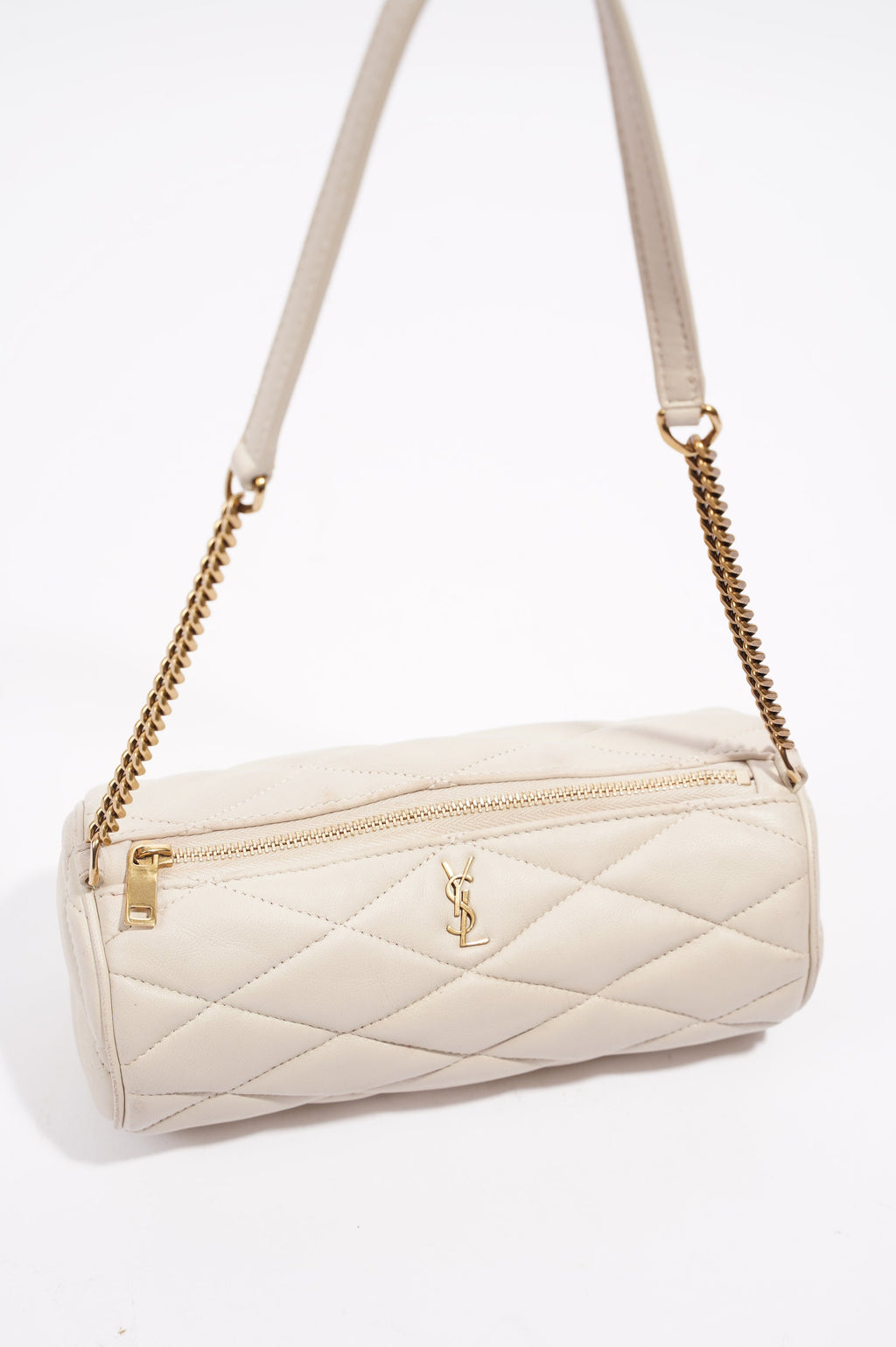 Saint Laurent Womens Tube Bag White Lambskin Leather Mini