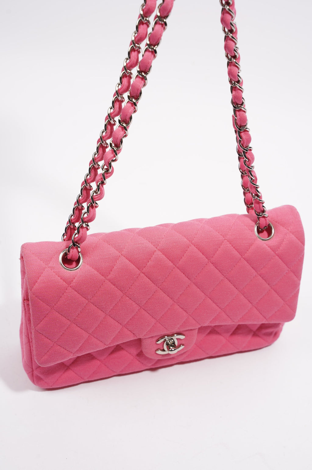 Chanel Womens Fabric Double Flap Bag Pink Medium
