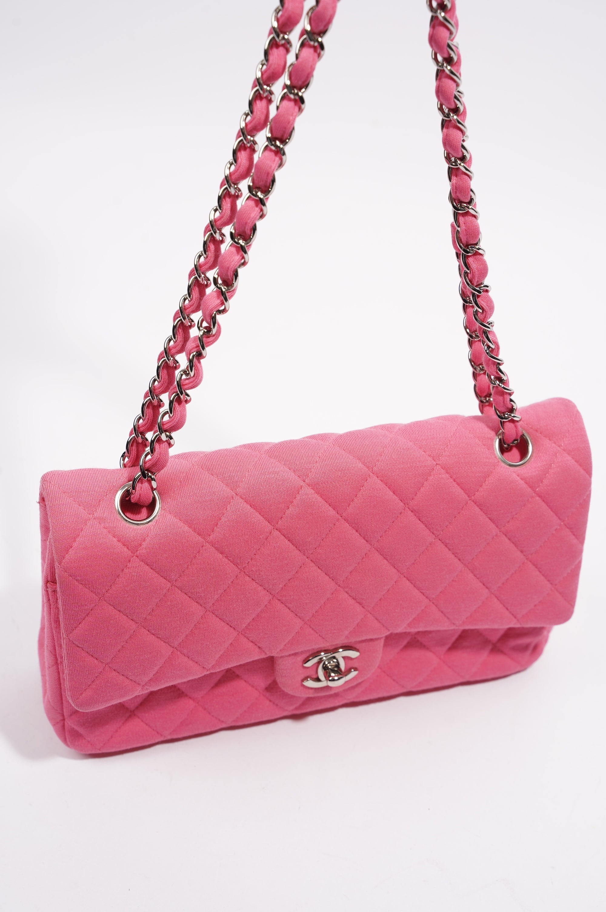 Chanel Womens Fabric Double Flap Bag Pink Medium