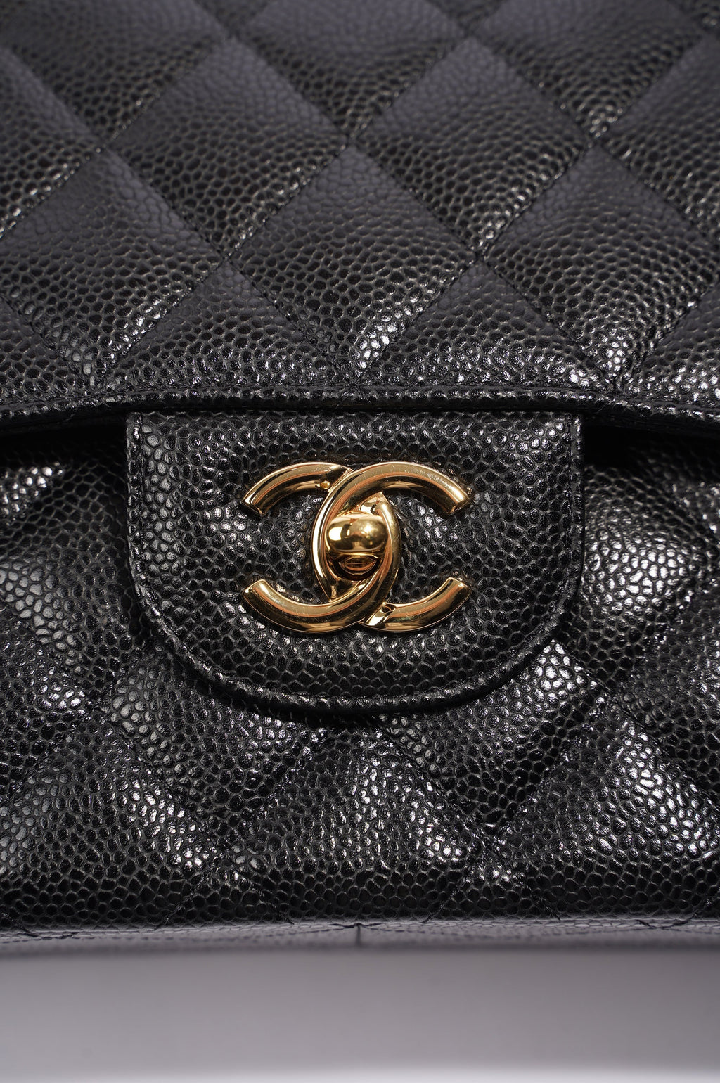 Chanel Double Flap Bag Black Caviar Leather Jumbo