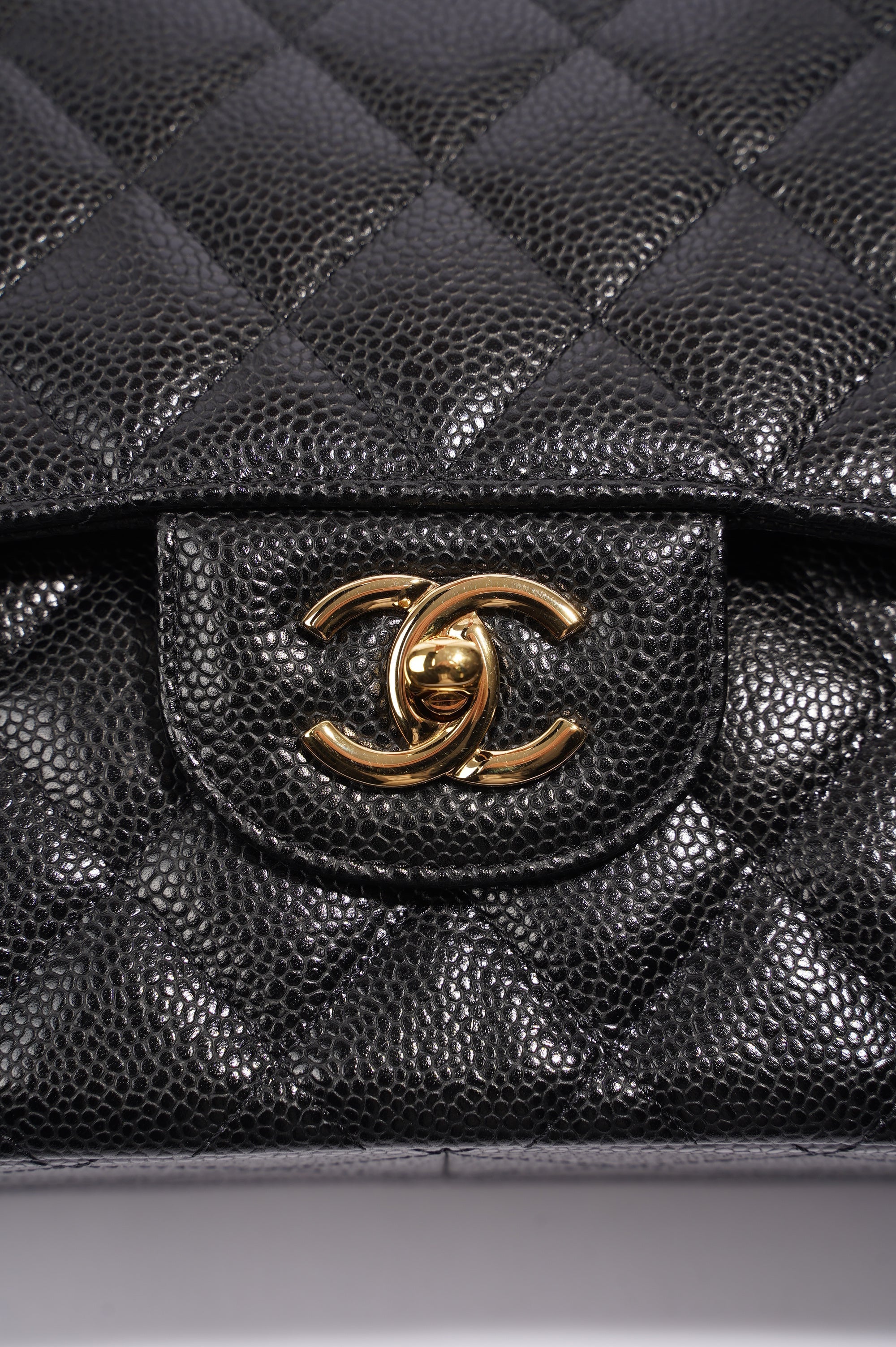 Chanel Double Flap Bag Black Caviar Leather Jumbo