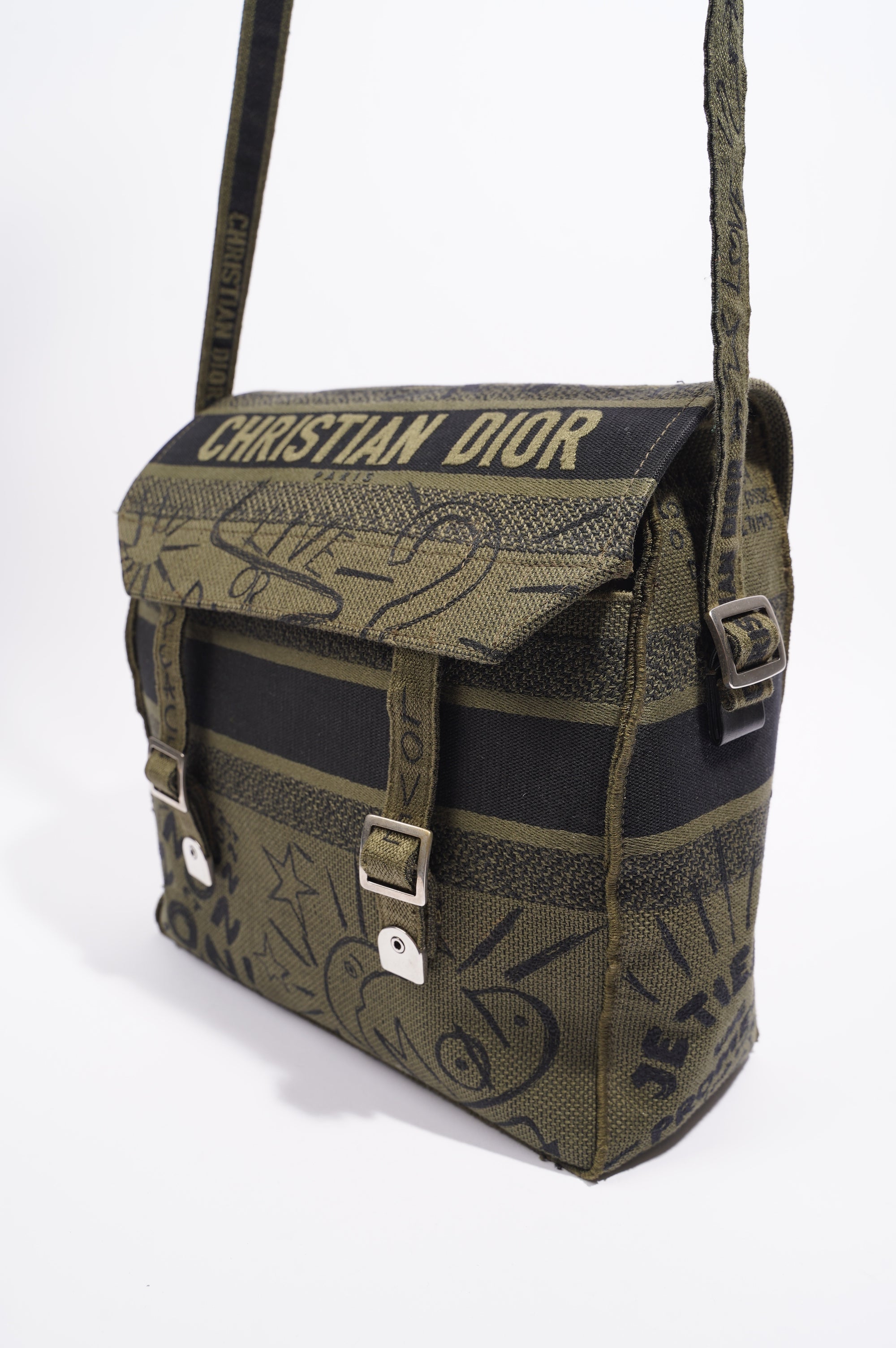 Christian Dior Womens Diorcamp Messenger Bag Green / Black Canvas