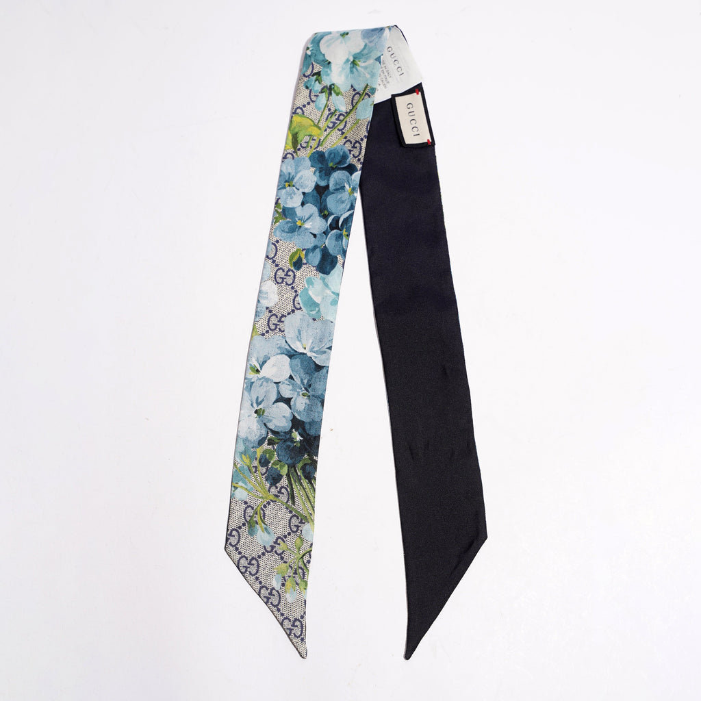 Gucci Womens GG Blooms Silk Neck Bow Blue 5cm x 86cm