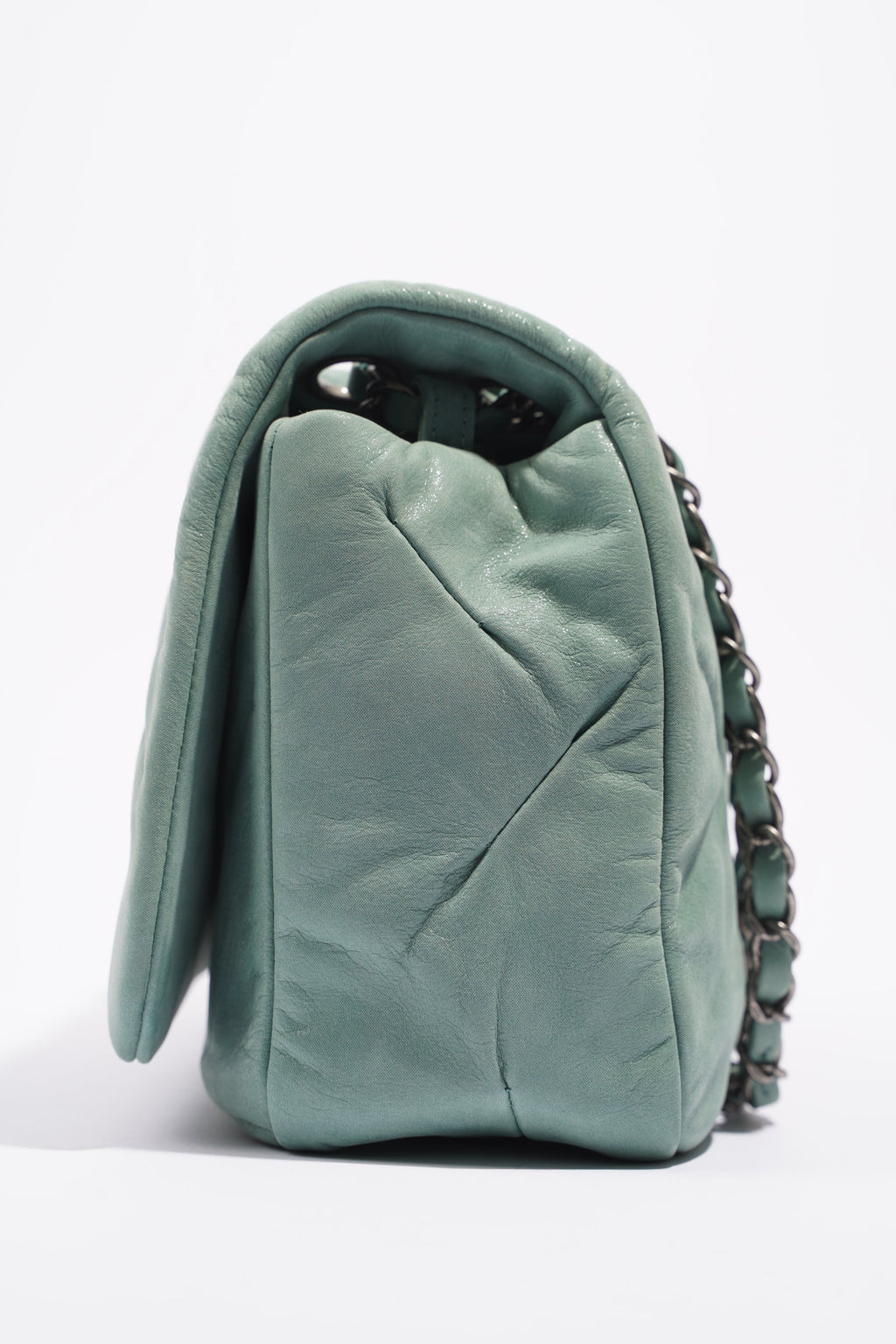 Chanel Womens Glint CC Flap Bag Moss Green Iridescent Leather