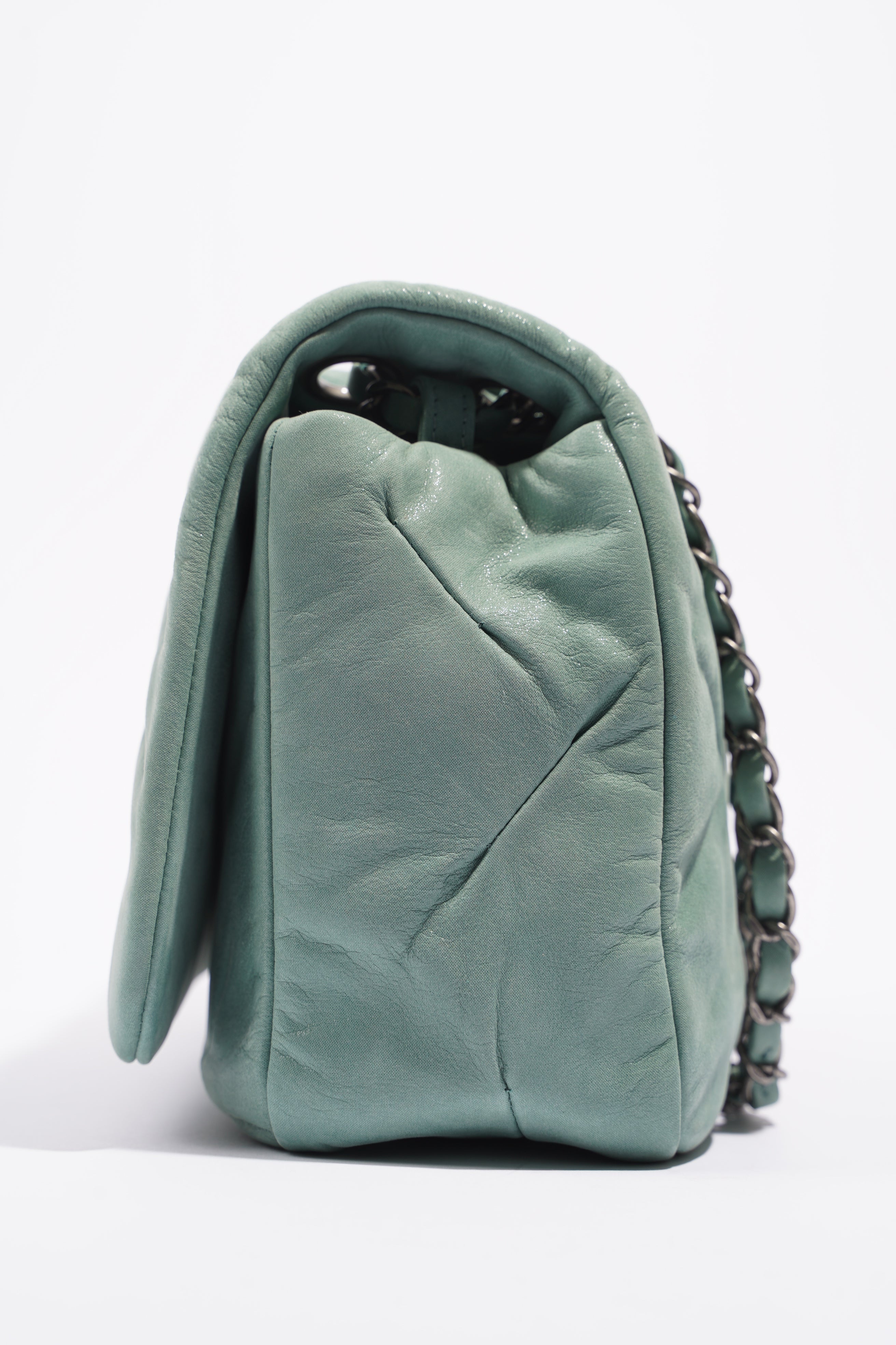 Chanel Womens Glint CC Flap Bag Moss Green Iridescent Leather