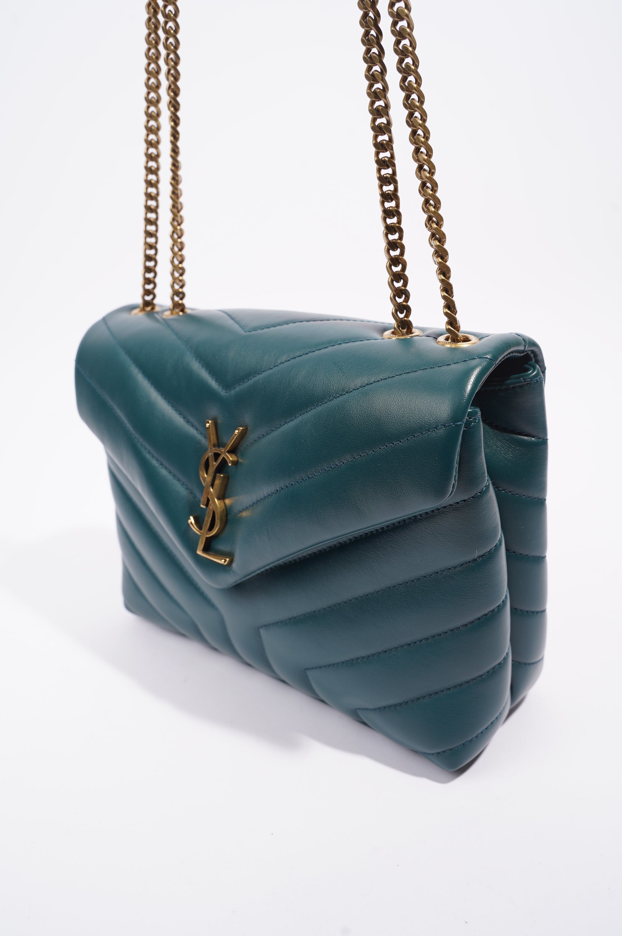 Saint Laurent Womens Lou Lou Dark Green Small