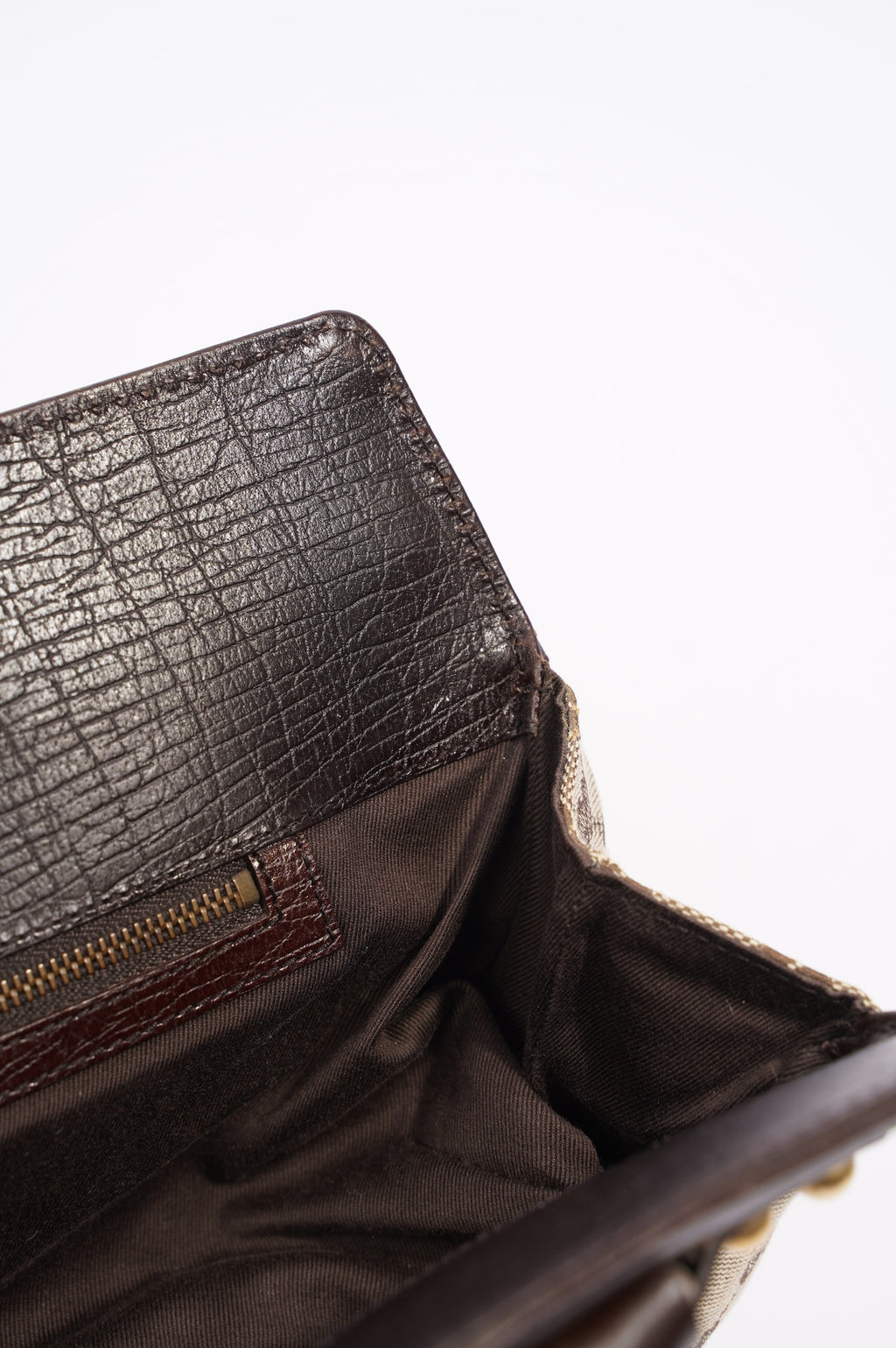 Gucci Womens Vintage Horsebit Handbag Brown Canvas