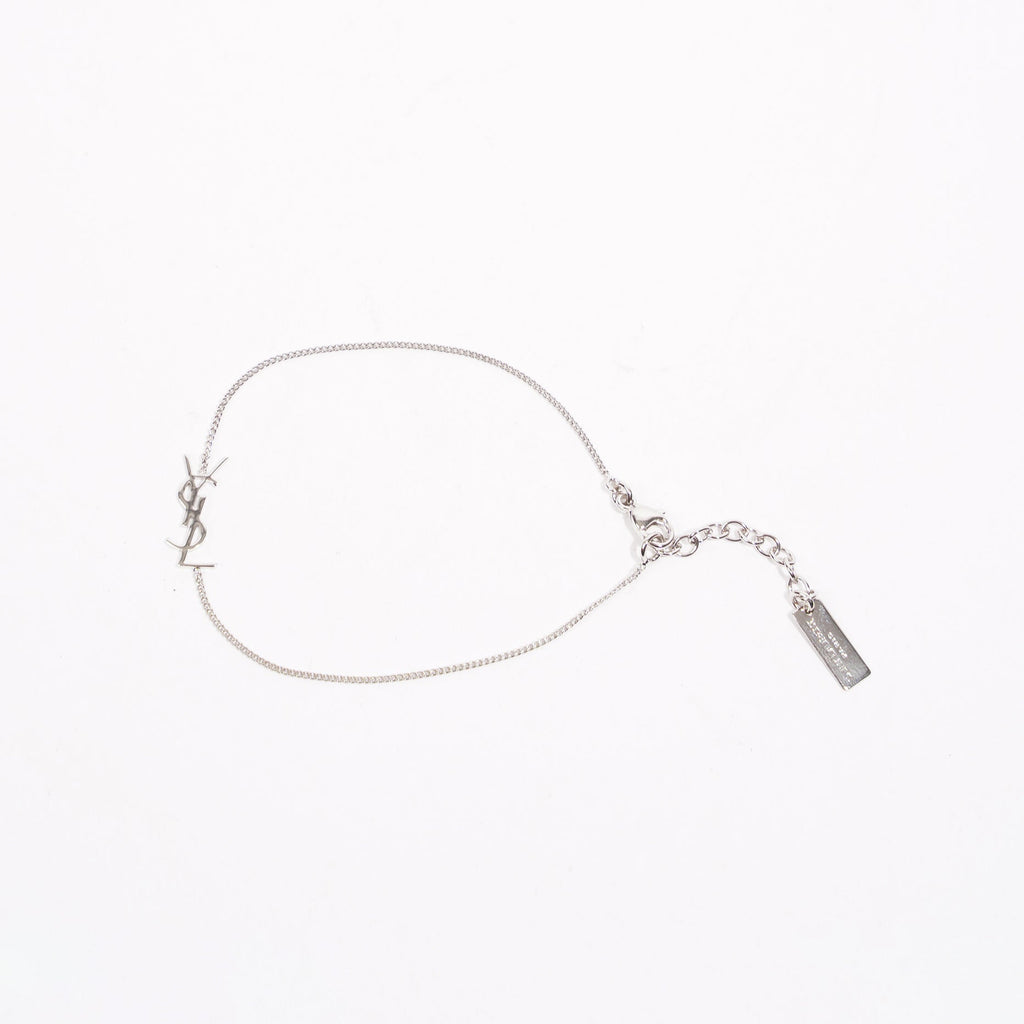 Saint Laurent Womens Logo Bracelet Silver M
