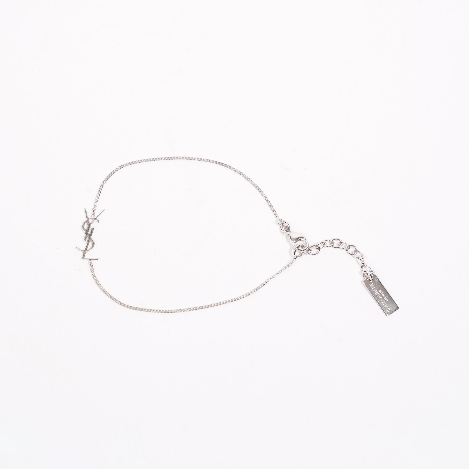 Saint Laurent Womens Logo Bracelet Silver M