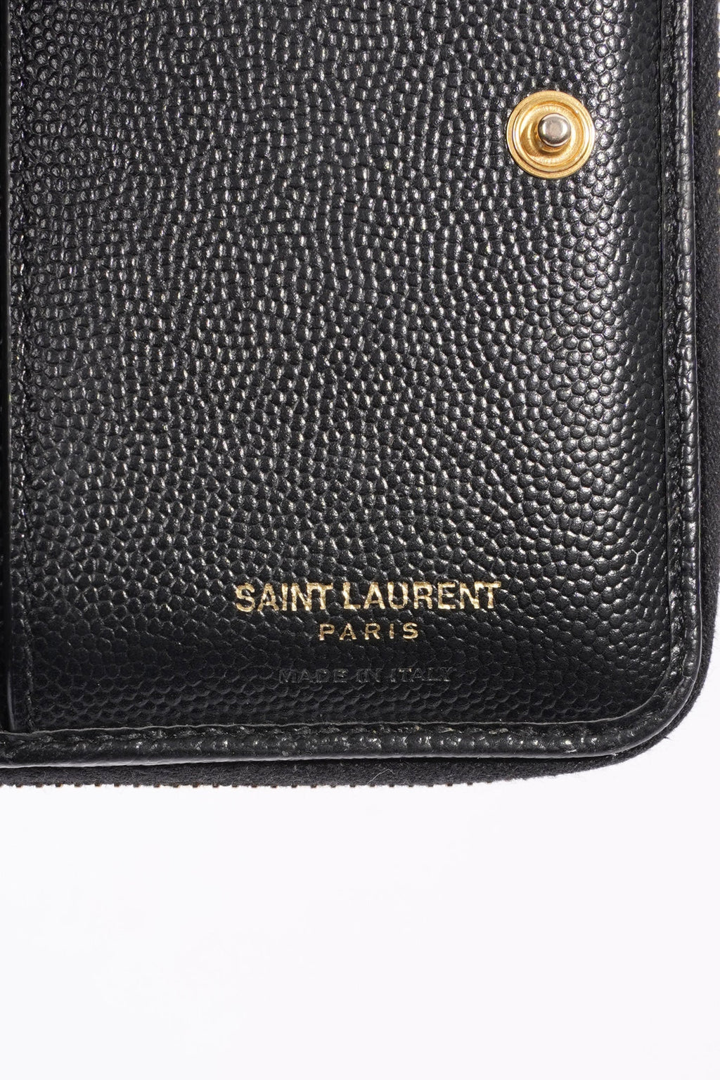 Saint Laurent Cassandre Zip Around Wallet Black Leather Small